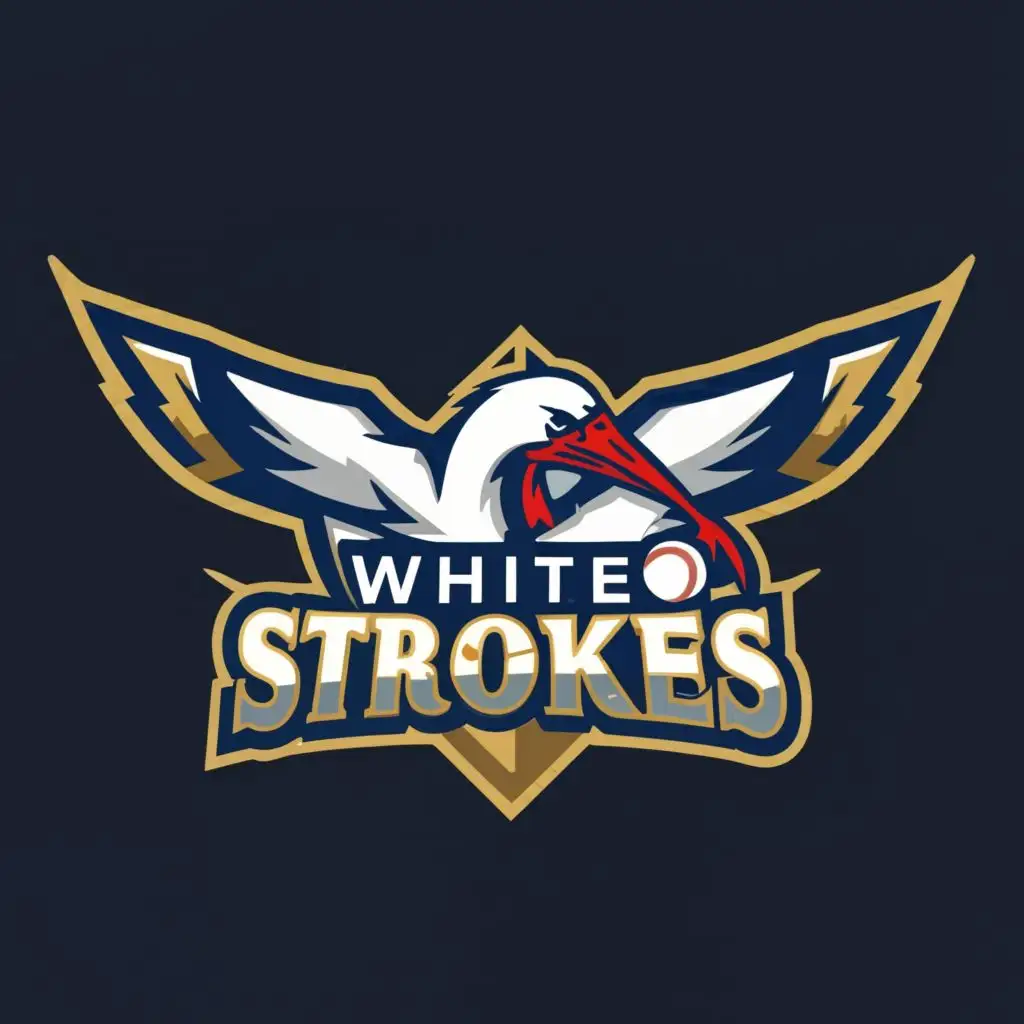 LOGO-Design-for-White-Strokes-Stork-and-Baseball-Imagery-with-Dark-Blue-Gold-and-White-Theme