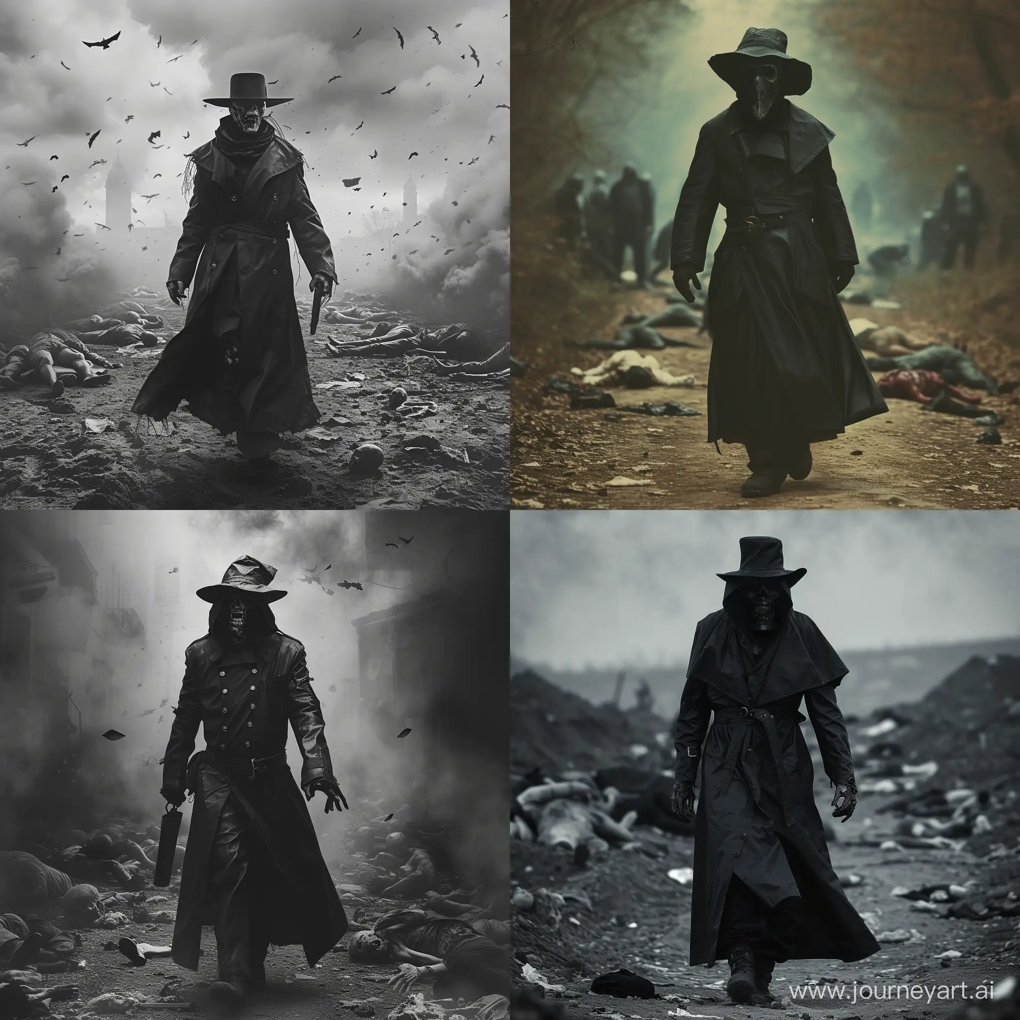 Plague-Doctor-Zombie-Walking-Amongst-Scattered-Bodies
