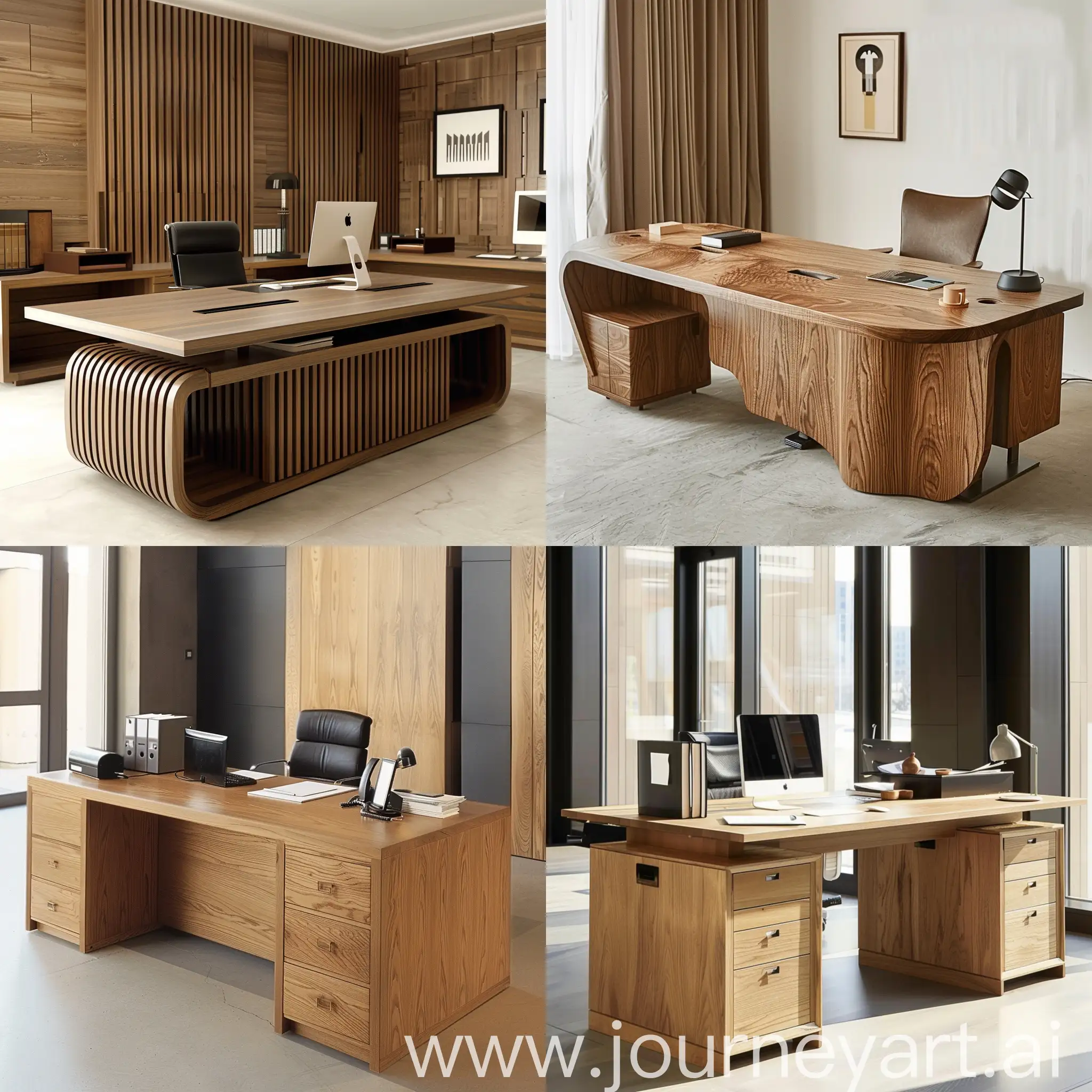 design office desk, administrative office, use simple lines, natural materials.