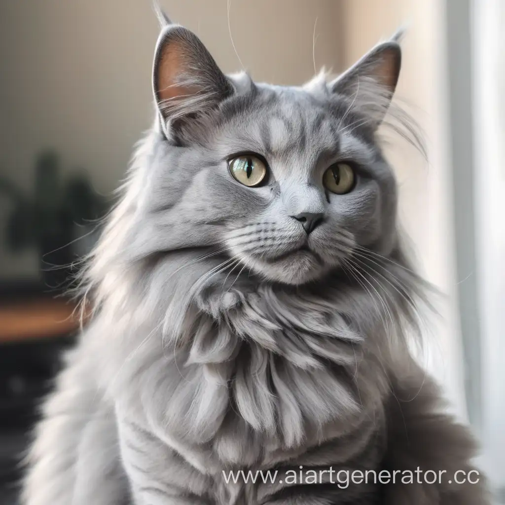 Majestic-Gray-Cat-Poses-in-Sunlit-Garden