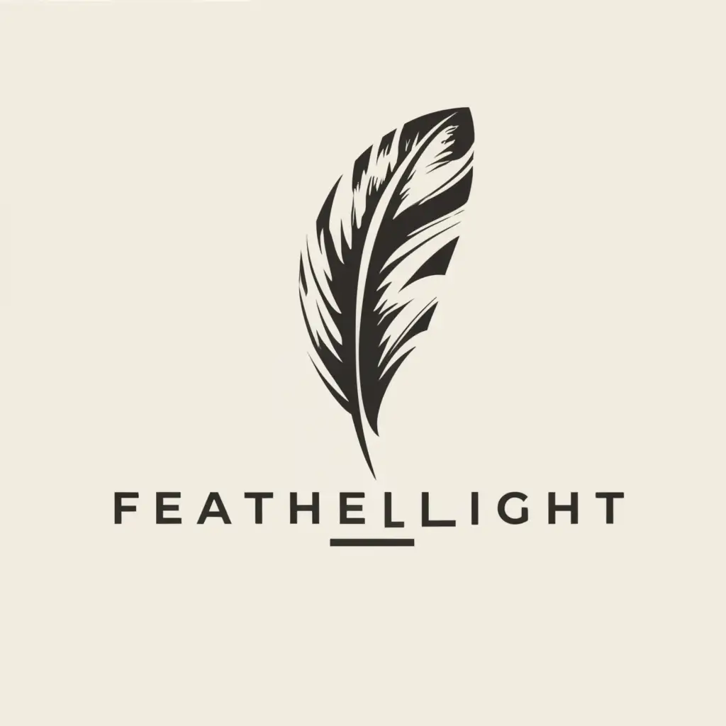 a logo design,with the text "Featherlight", main symbol:a realistic feather,Minimalistic,clear background