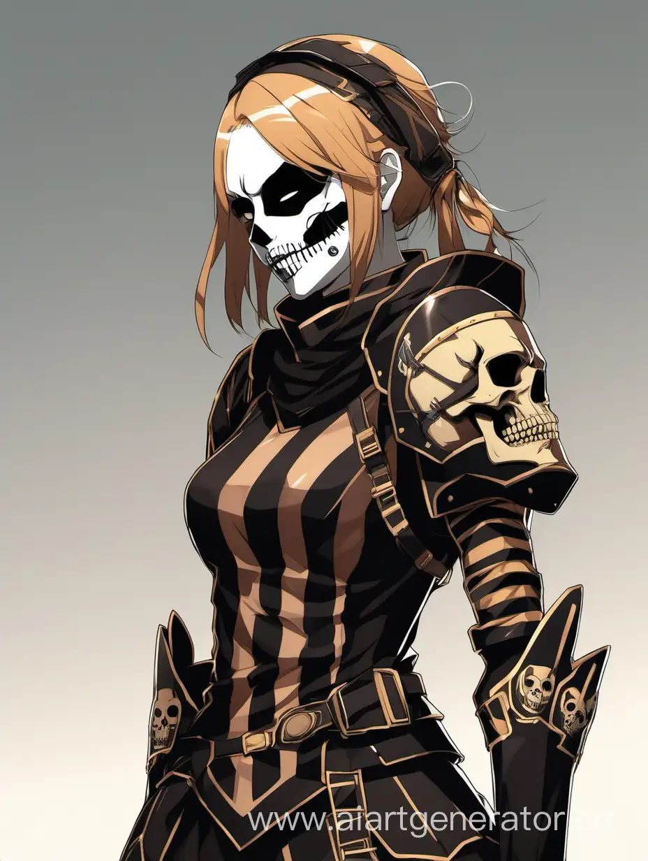 Anime-Style-Girl-in-Black-and-Brown-Armor-with-Skull-Mask-and-Stripes