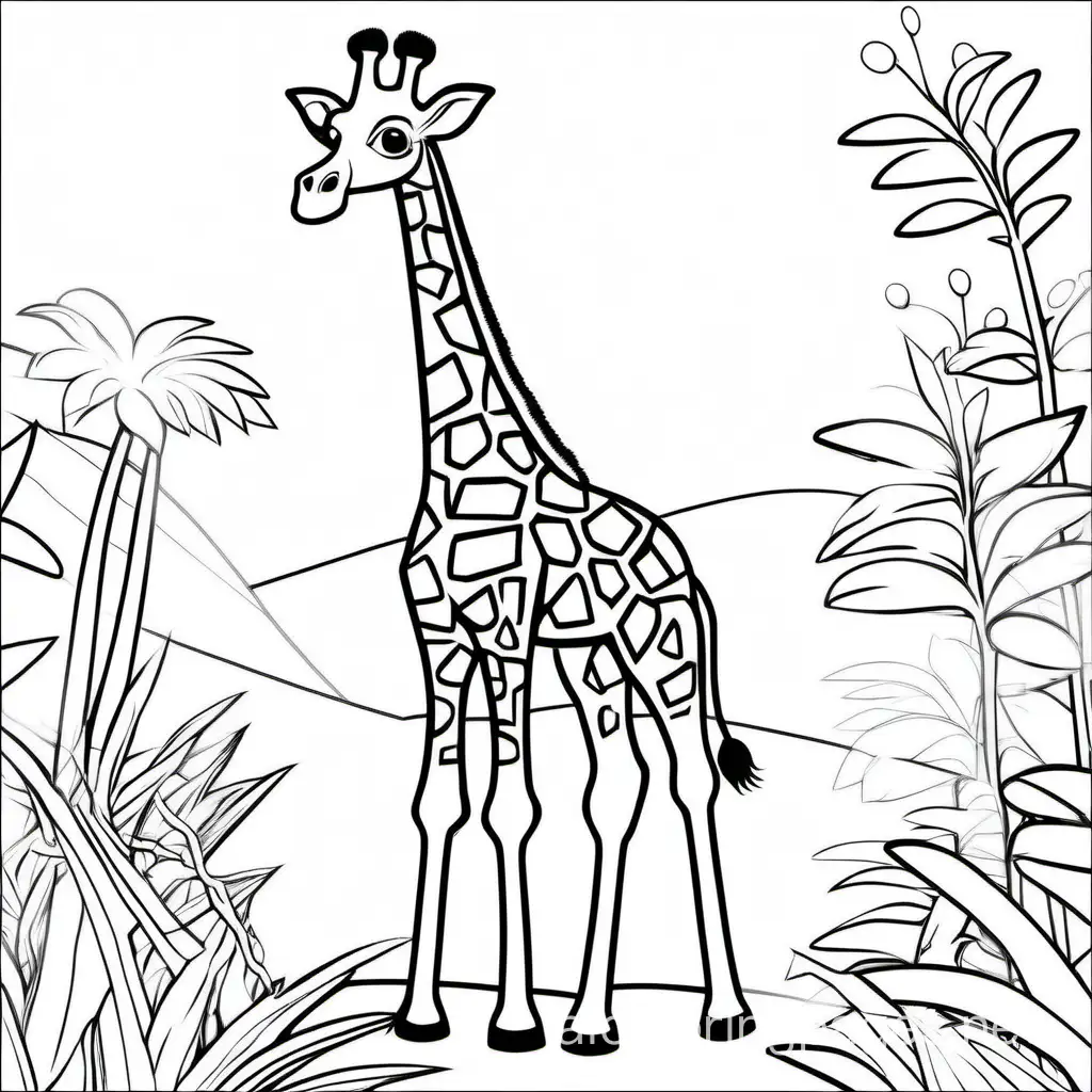 a giraffe image no plants , Coloring Page, black and white, line art, white background, Simplicity, Ample White Space. The background of the coloring page is plain white to make it easy for young children to color within the lines. The outlines of all the subjects are easy to distinguish, making it simple for kids to color without too much difficulty