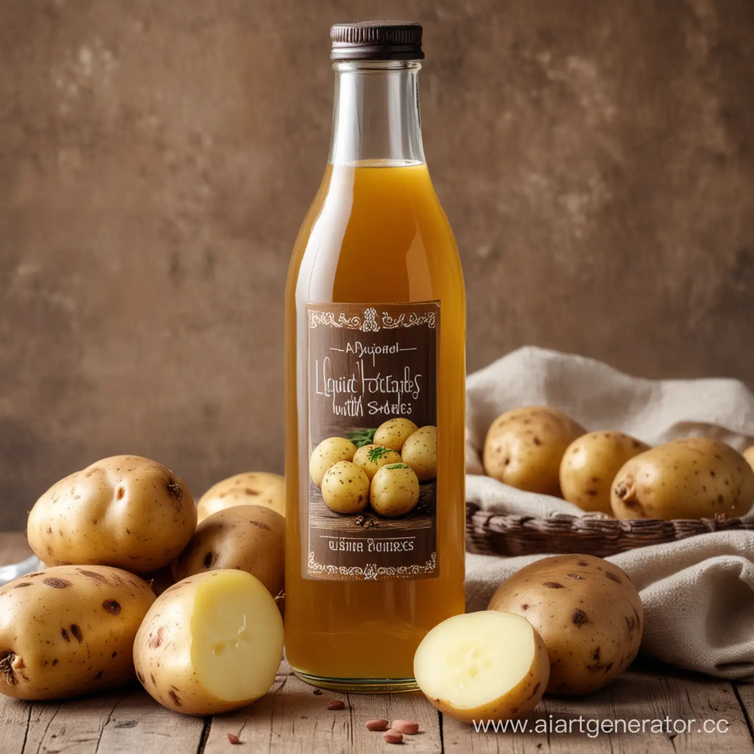a bottle of liquid potatoes with the inscription liquid potatoes with a picture of potatoes
