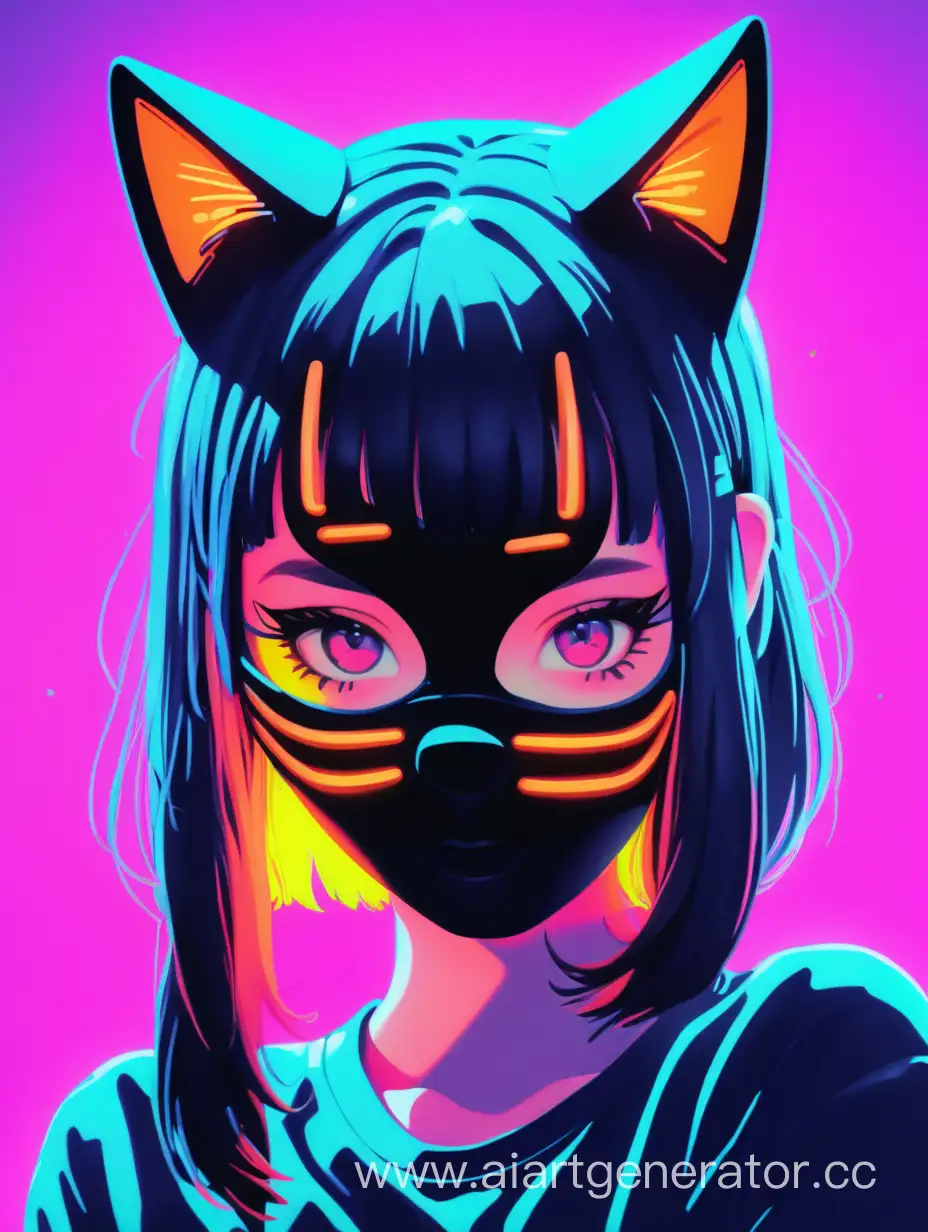 Playful-Girl-in-Cat-Mask-Surrounded-by-Vibrant-Neon-Glow