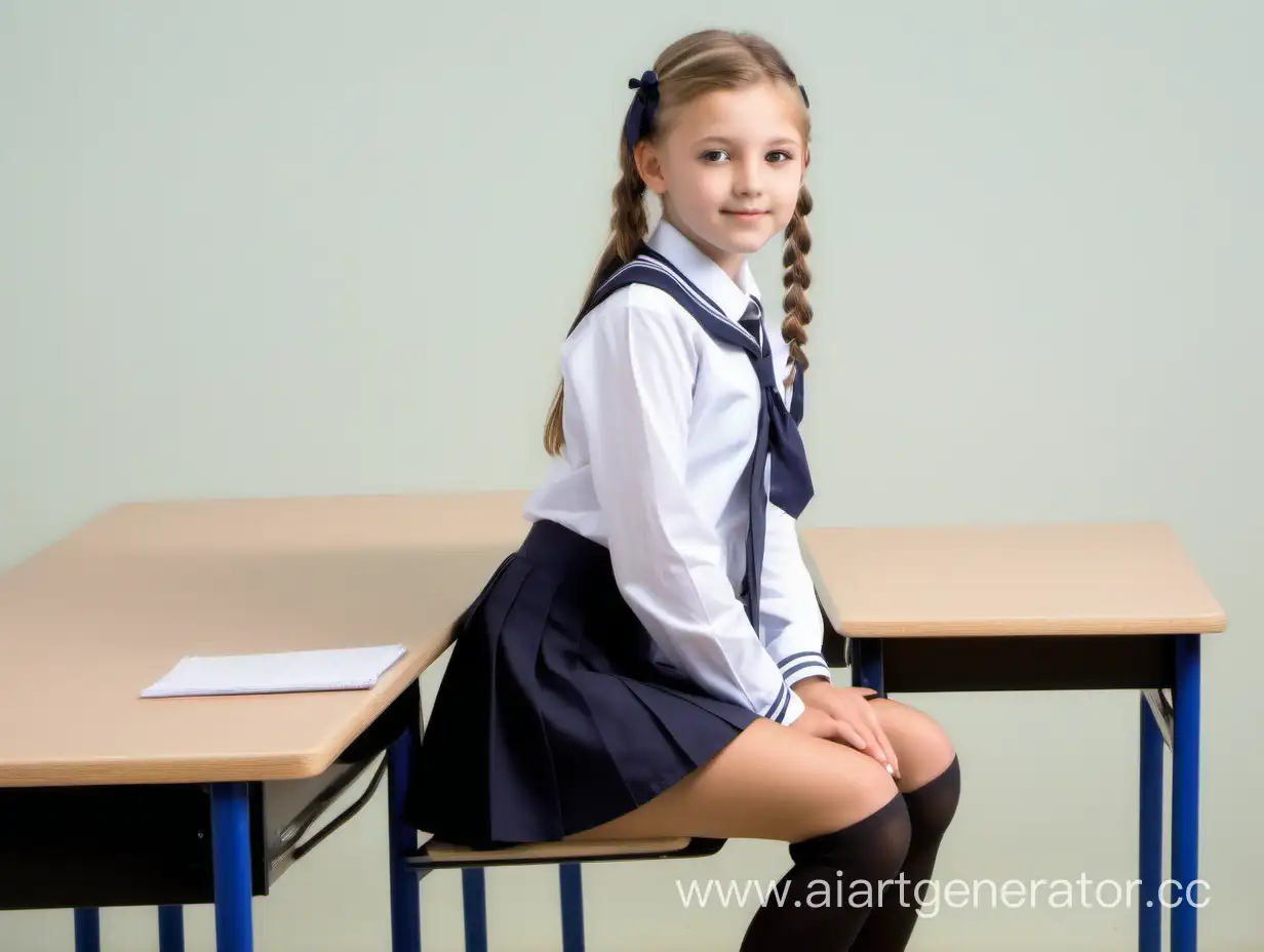 Focused-European-Schoolgirl-Studying-at-Desk-in-Uniform