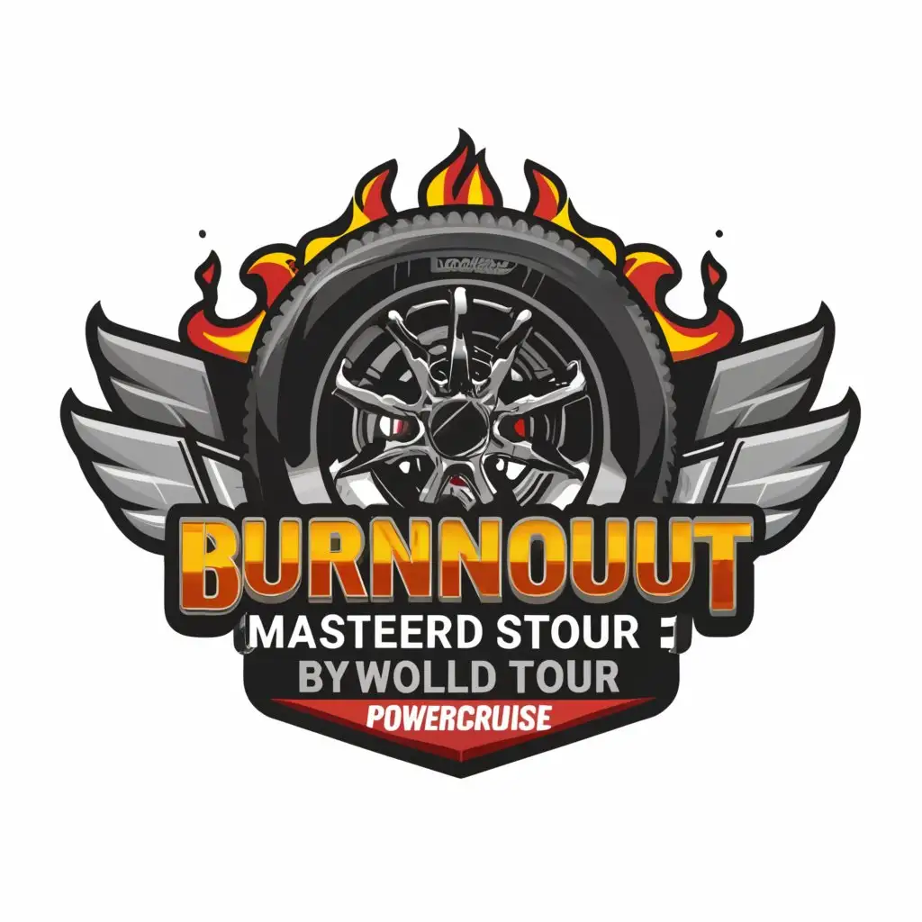 a logo design,with the text "Burnout Masters World Tour by Powercruise USA", main symbol:banner,Moderate,be used in Automotive industry,clear background