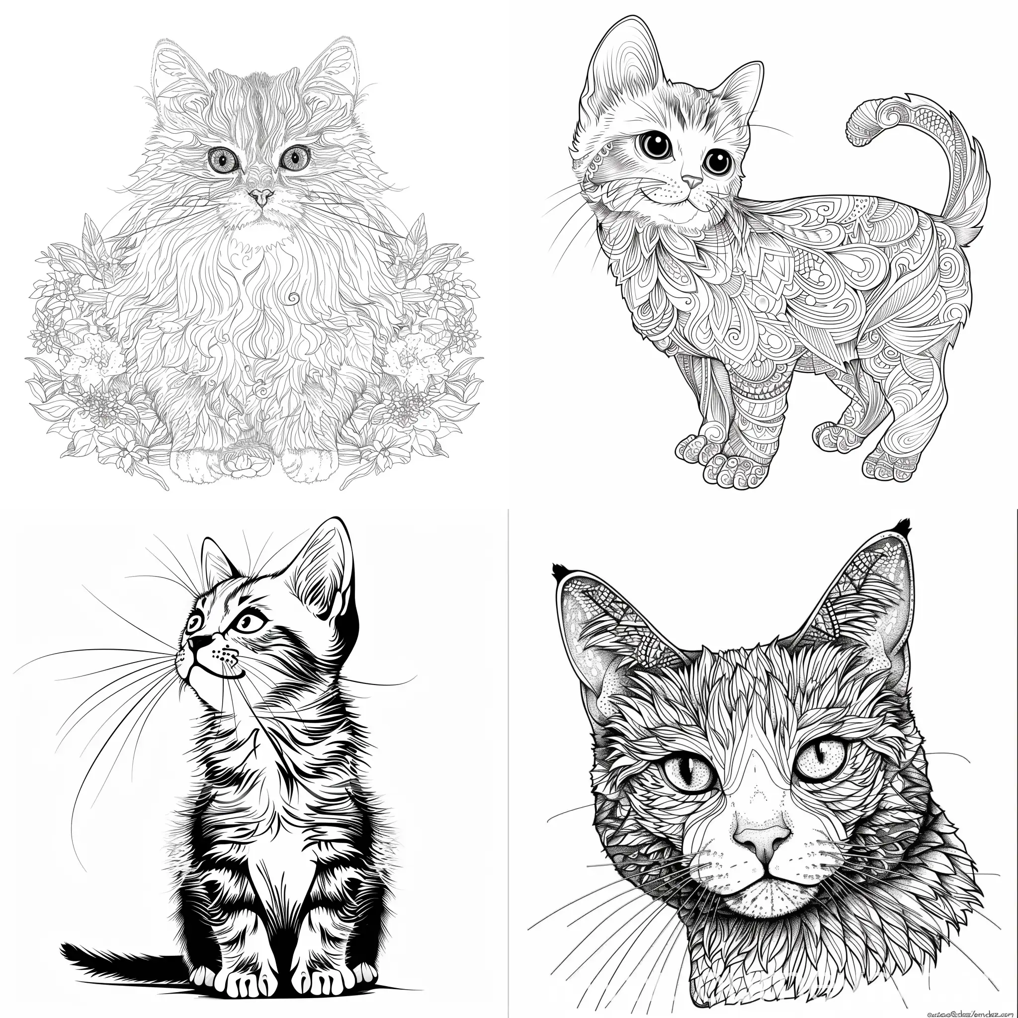 coloring book for child sweet cat, black and white, thin line