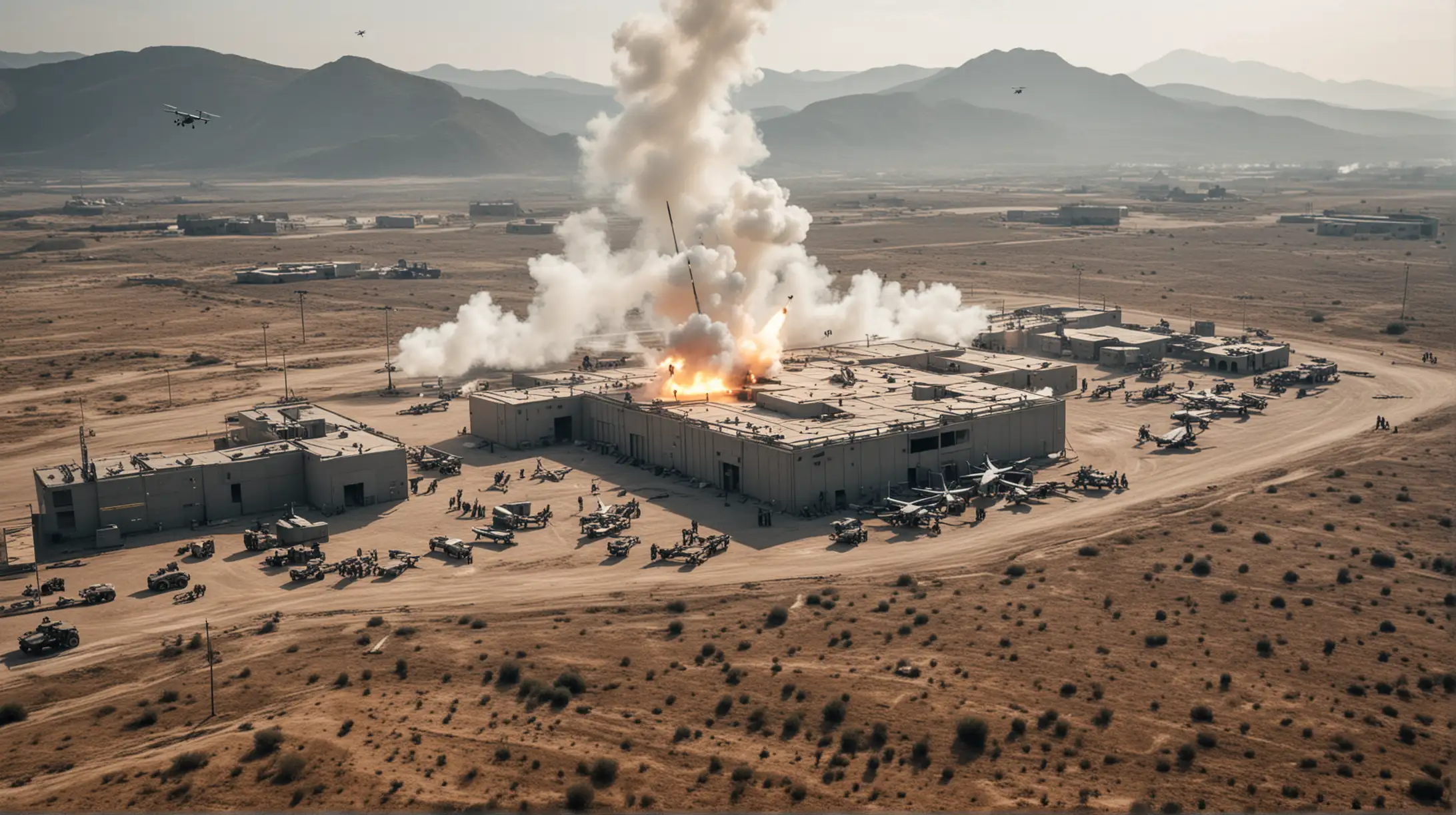 A military base under attack by drones.