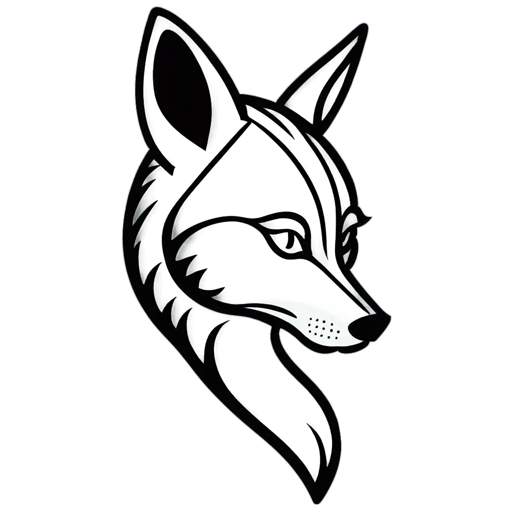 single lines Pencil drawn side of the fox head in black and white. render as 3d