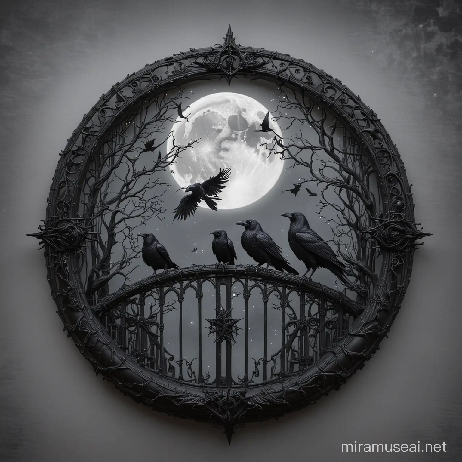 Mystical Gothic Moon Gate with Raven Silhouette