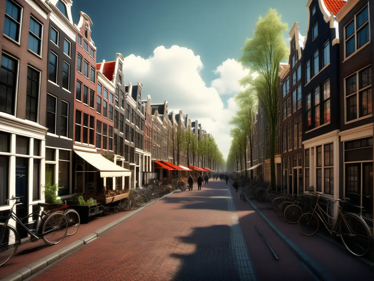 Photo-realistic, detailed, high definition. Daytime. Medium color saturation. The streets of Amsterdam 1850.