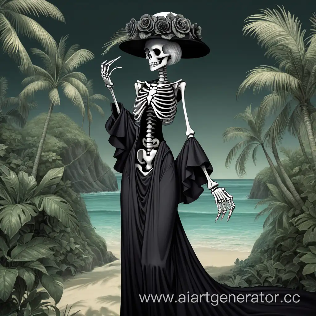 Elegant-Skeleton-Lady-in-Black-Rias-Enjoys-Paradise