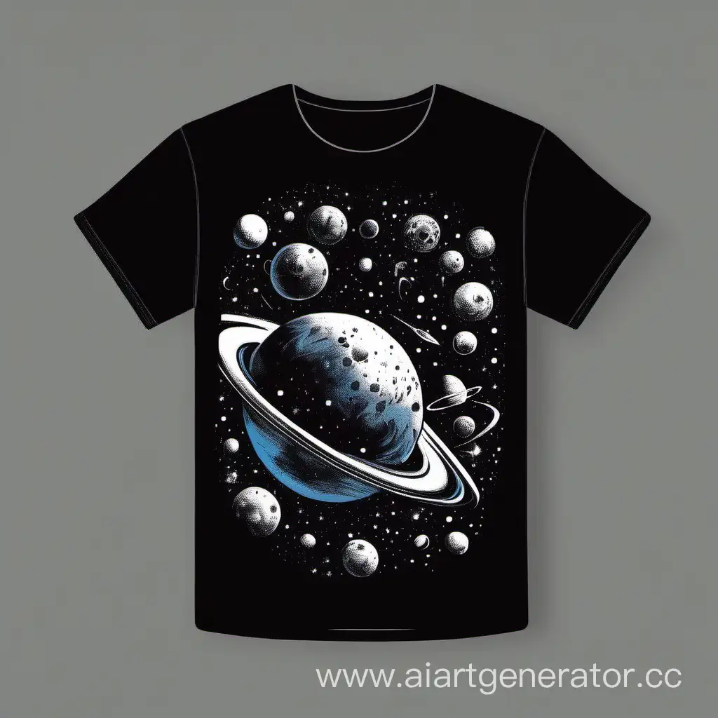 Принт на черную футболку на тему космос