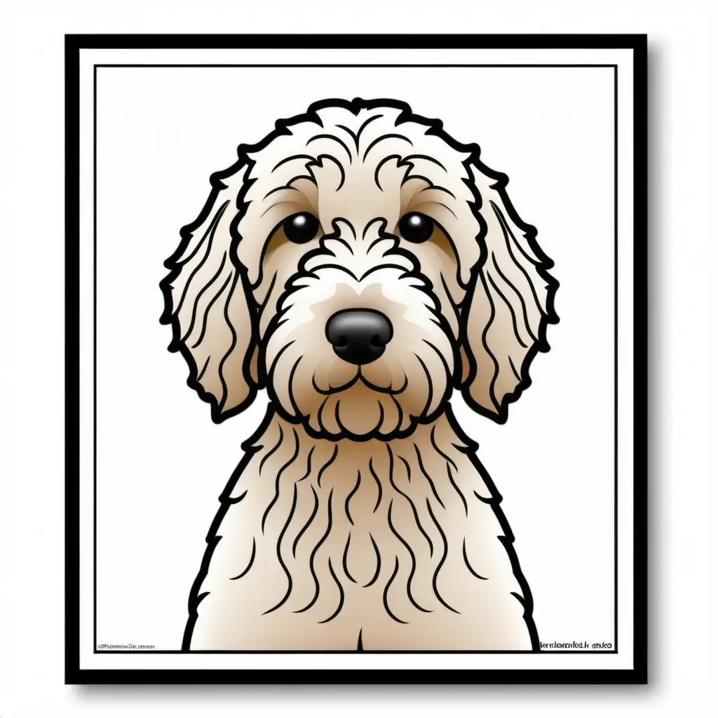 labradoodle, full page, no borders, simple, shapes with black lines, printable outlined art, thin lines, no shades, crisp lines --style 4b --v4-, white background
