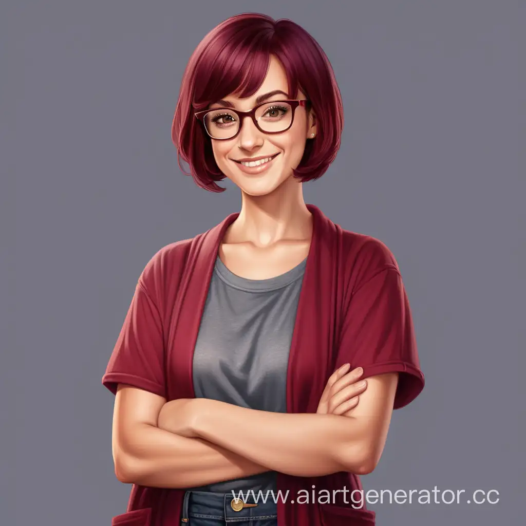 Smiling-Female-Teacher-in-Burgundy-Hair-and-Glasses