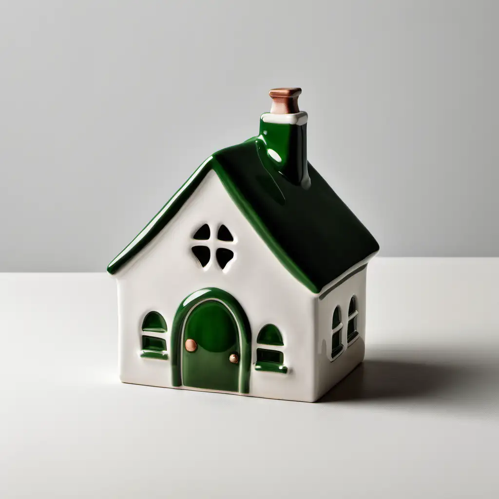 Irishinspired Ceramics Charming Simple Houses with Clover Accents on a Clean White Background