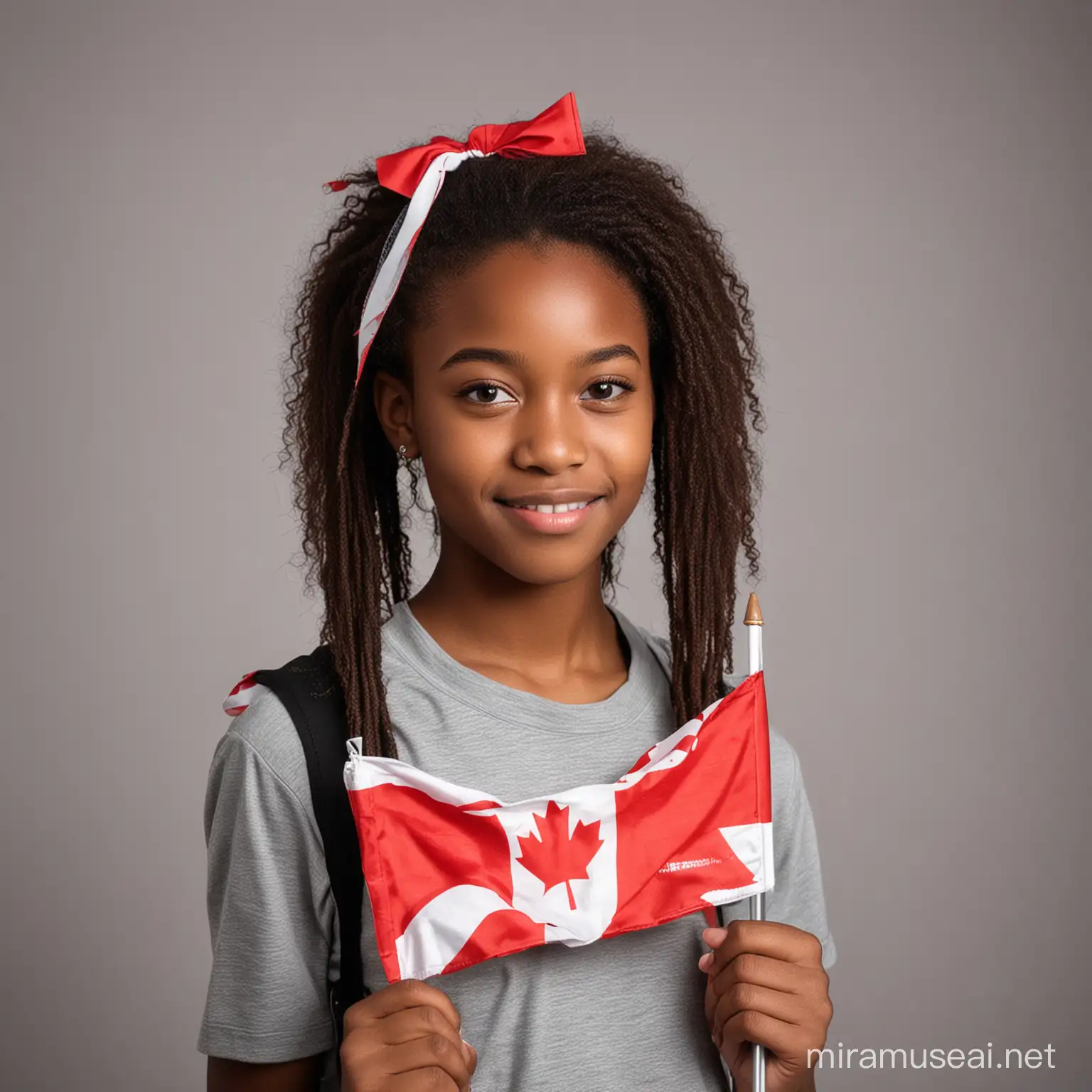 teenager African girl student ,with Canada  flag