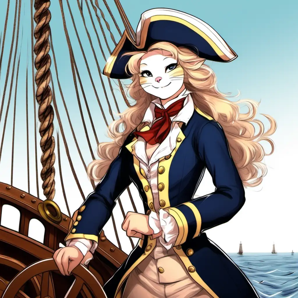 happy cat girl ship captain in the 1700s 