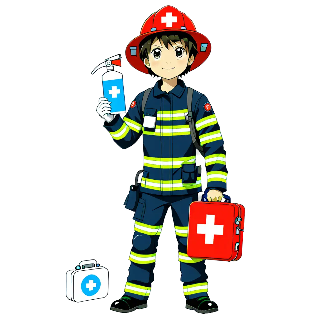 Firefighter-Kid-Anime-Holding-First-Aid-HighQuality-PNG-Image-for-Versatile-Online-Content