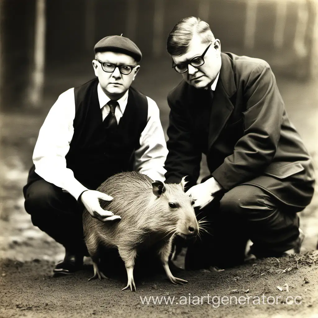 Composers-Shostakovich-and-Tariverdiev-with-a-Capybara