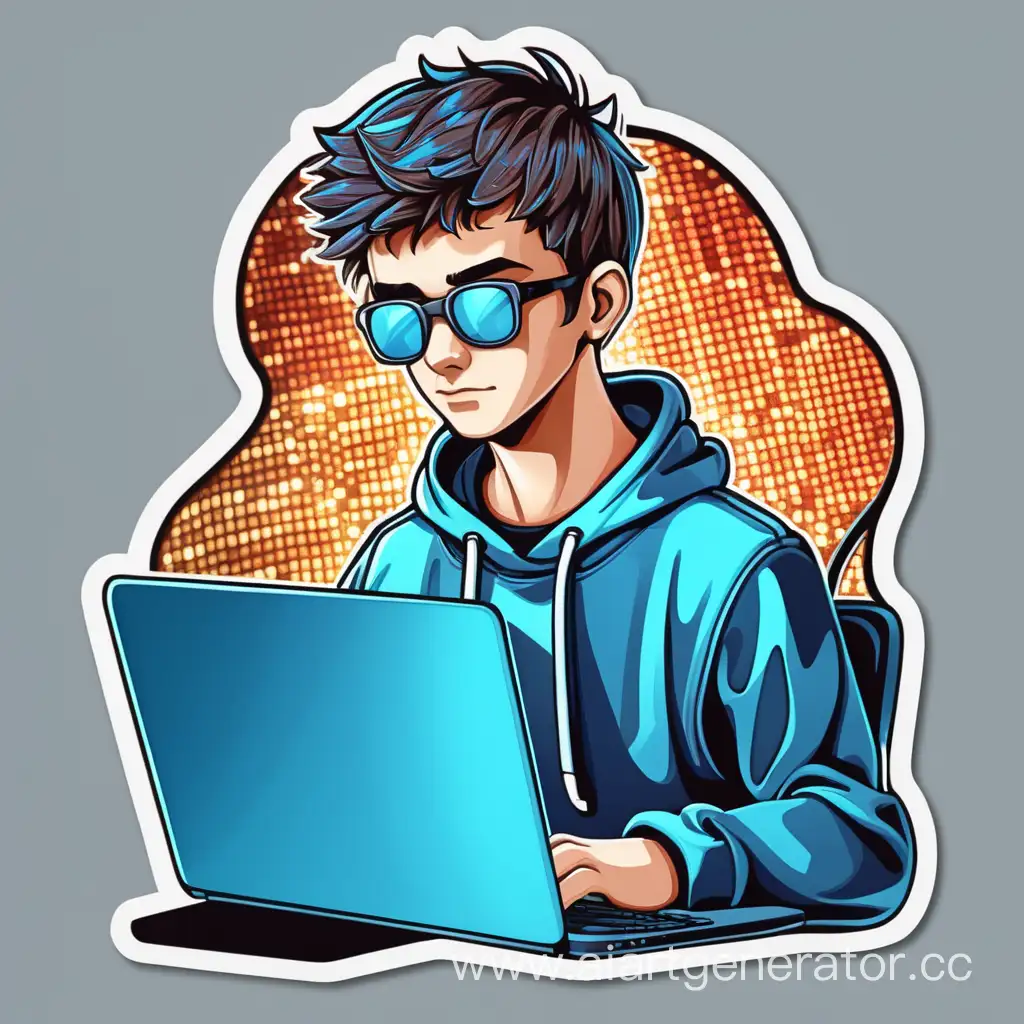 стикер в стиле программирование парень 18 лет переливающиеся хакер арт 