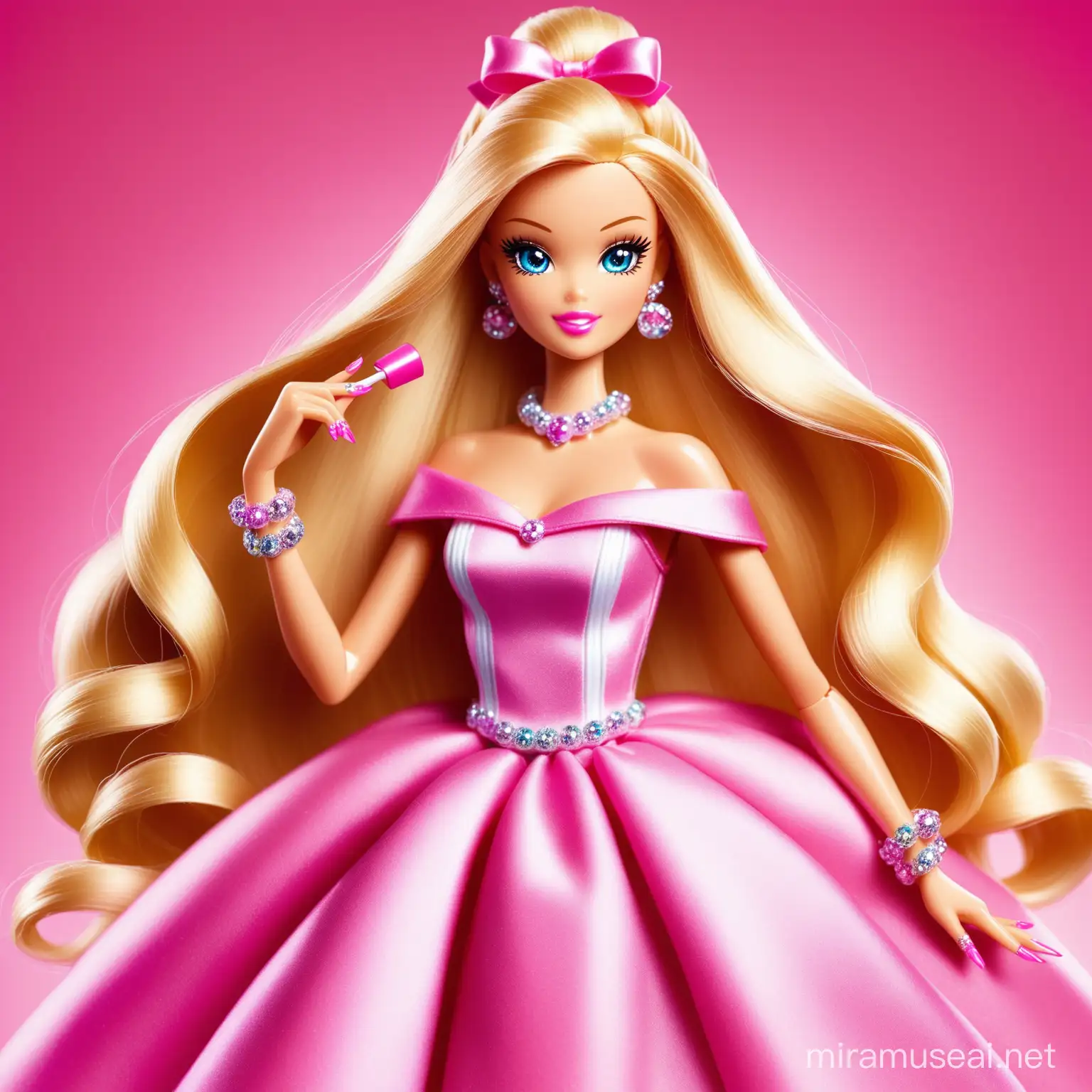 Barbie dressed up, with long nails 