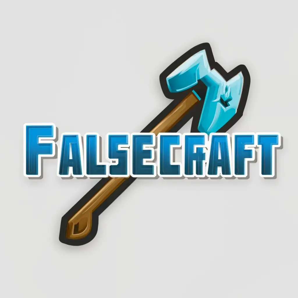 a logo design,with the text "FalseCraft", main symbol:Minecraft Pickaxe , Blue colour,Moderate,be used in Internet industry,clear background