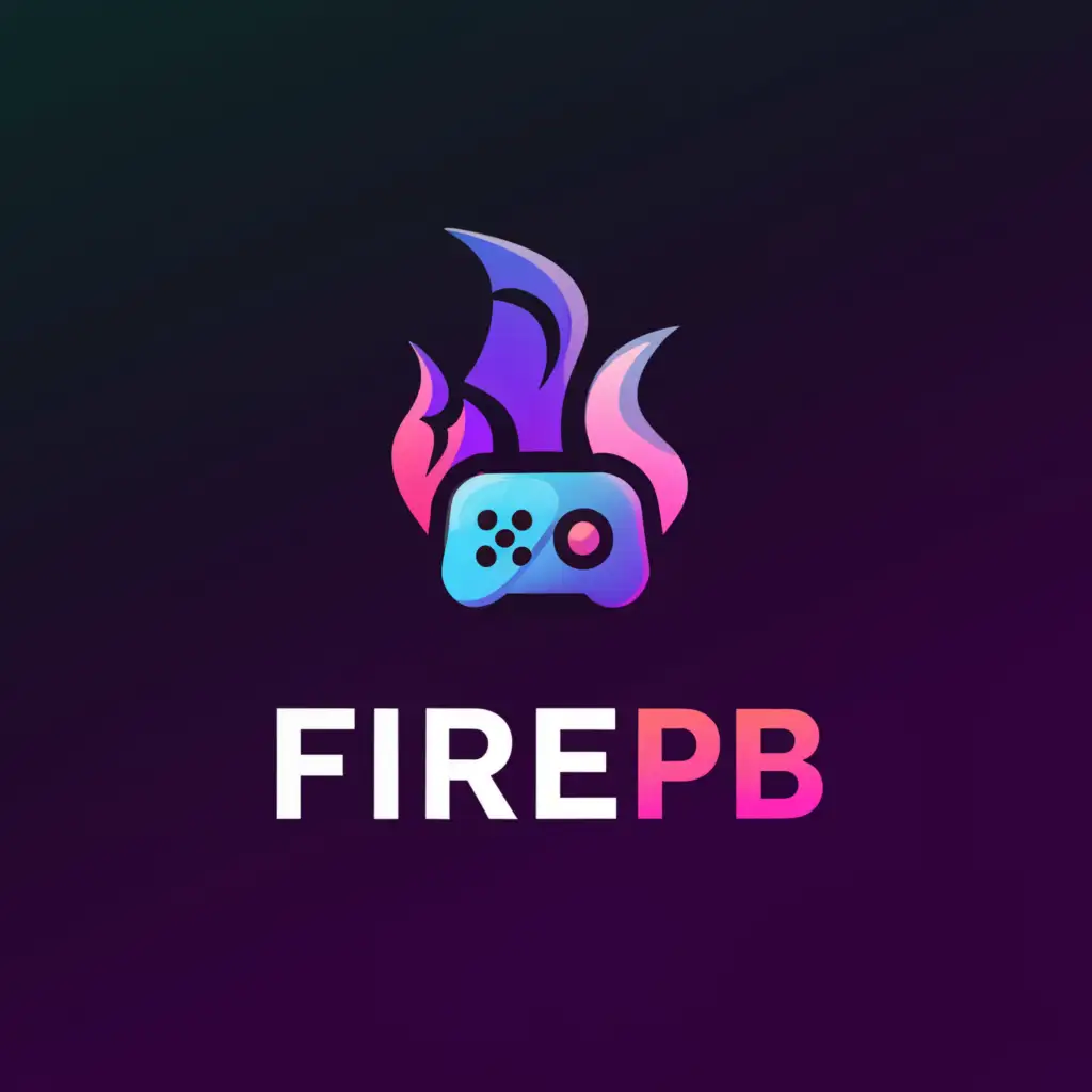 a logo design,with the text ""FirePB" Gamedev company, blue fire", main symbol:Joystick and fire of blue, pink, or violet colors,Moderate,be used in Entertainment industry,clear background