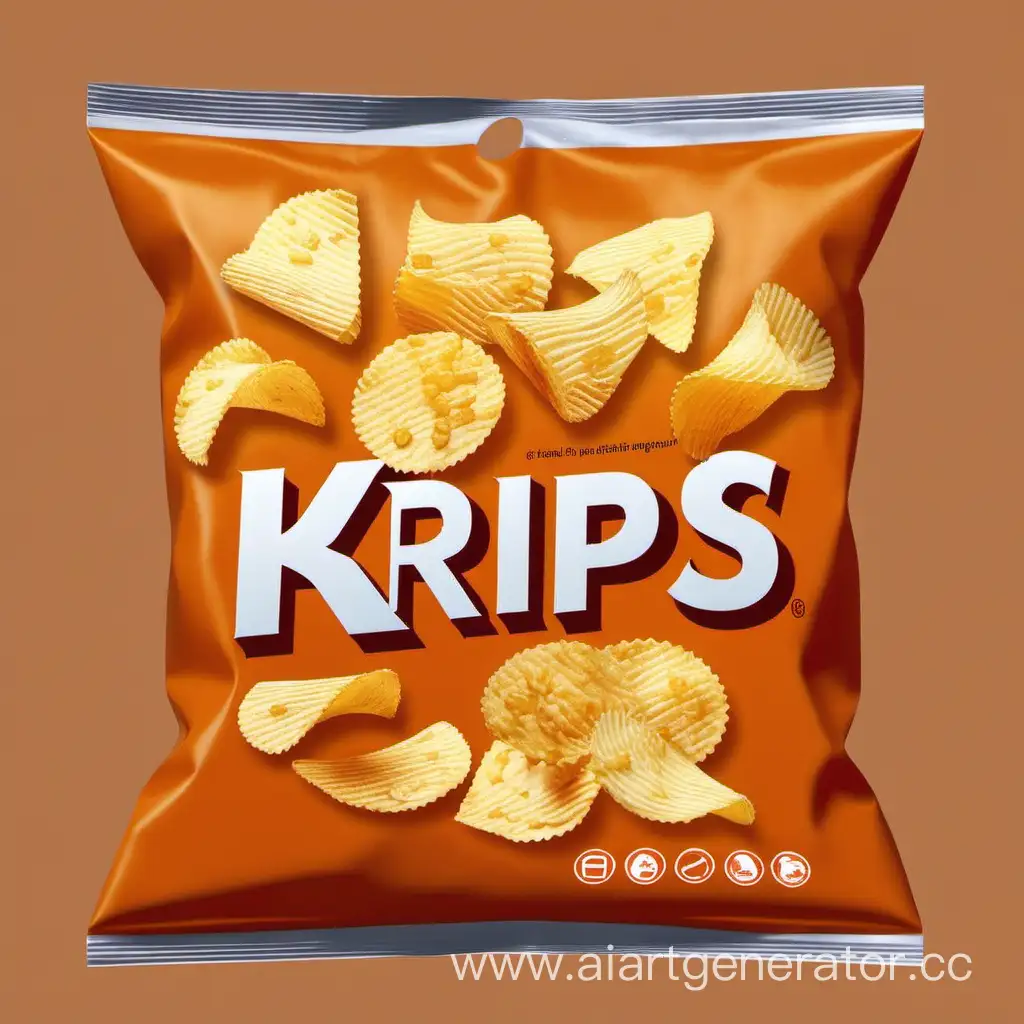 Üzerinde ''Krips'' yazan,turuncu renkli ambalajlı bir cips
