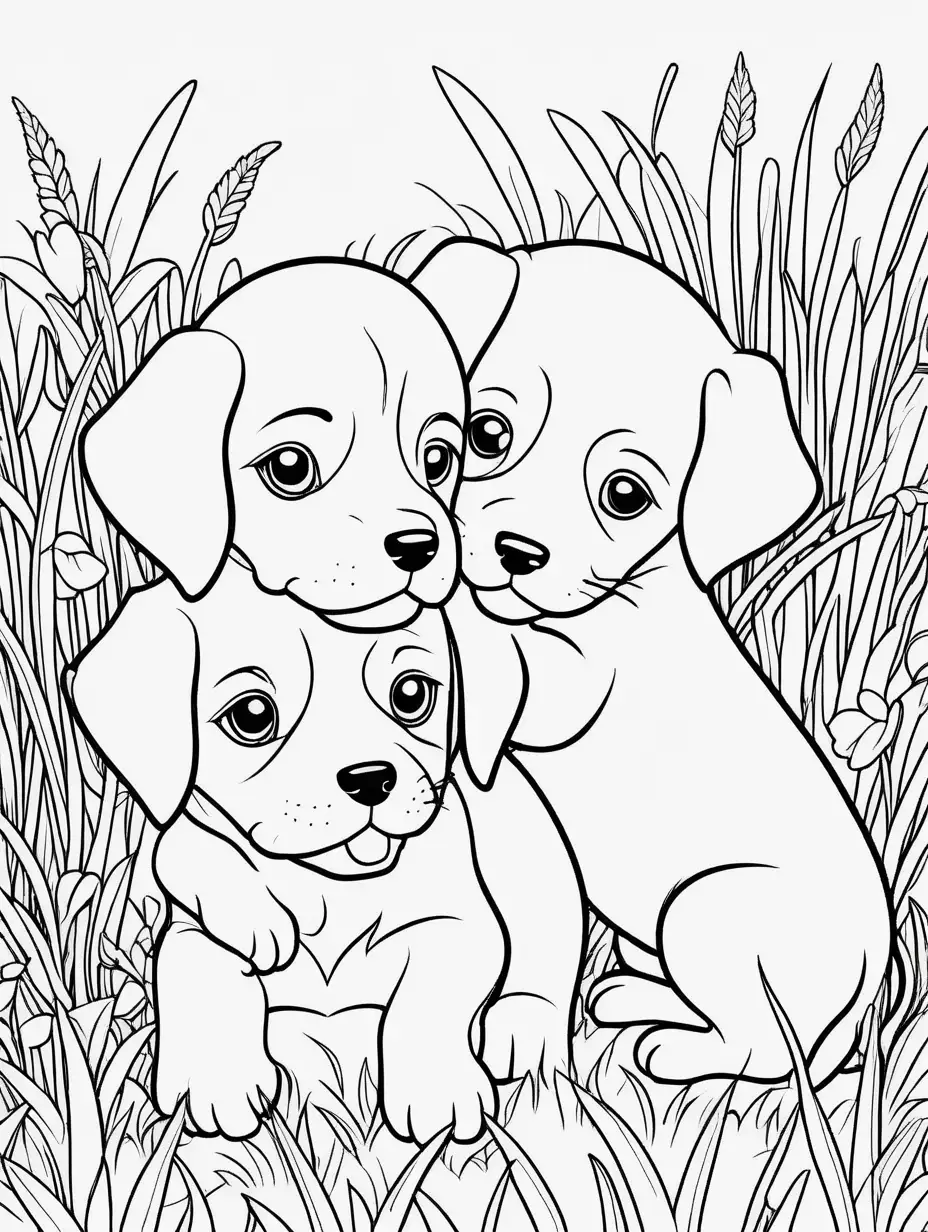 Adorable Cartoon Puppies Cuddling Coloring Page for Kids