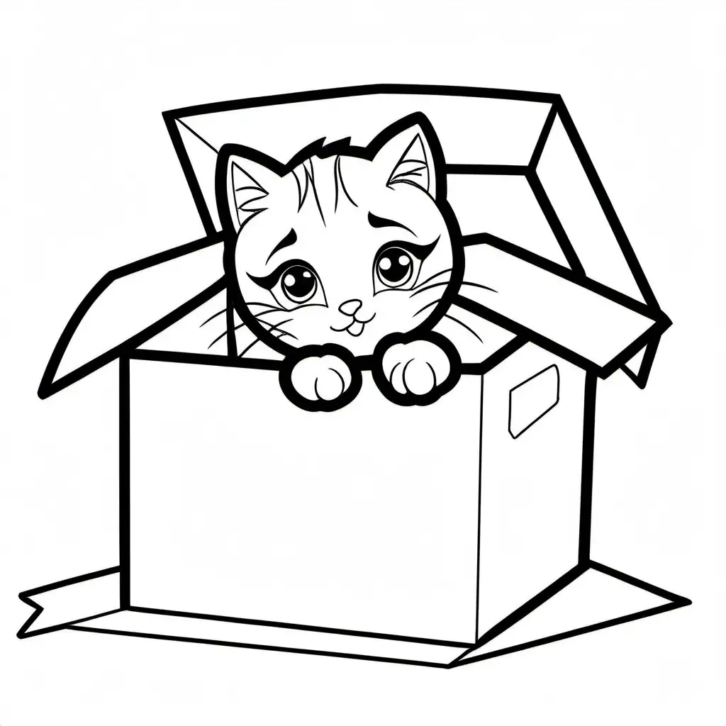 kitten in cardboard box

, Coloring Page, black and white, line art, white background, Simplicity, Ample White Space. The background of the coloring page is plain white to make it easy for young children to color within the lines. The outlines of all the subjects are easy to distinguish, making it simple for kids to color without too much difficulty