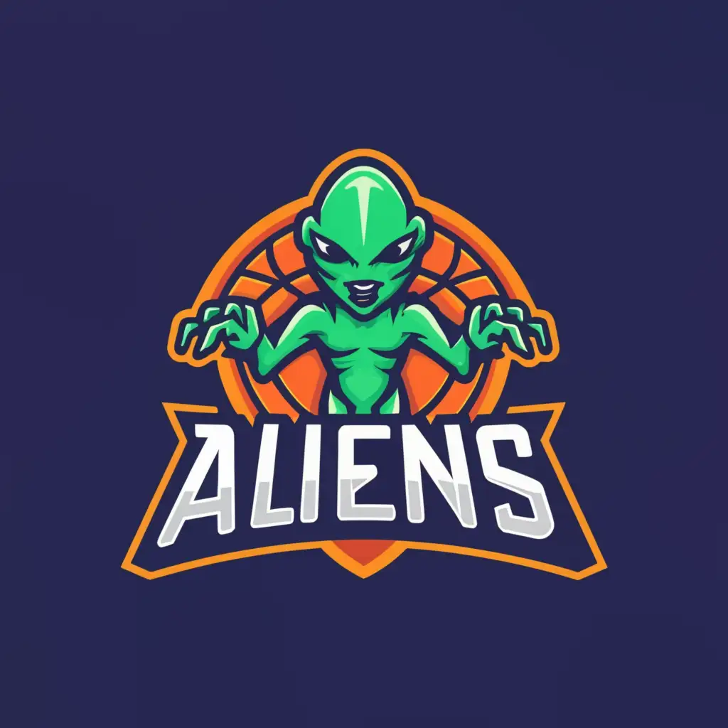 a logo design,with the text "Aliens", main symbol:A basketball alien,complex,be used in Sports Fitness industry,clear background