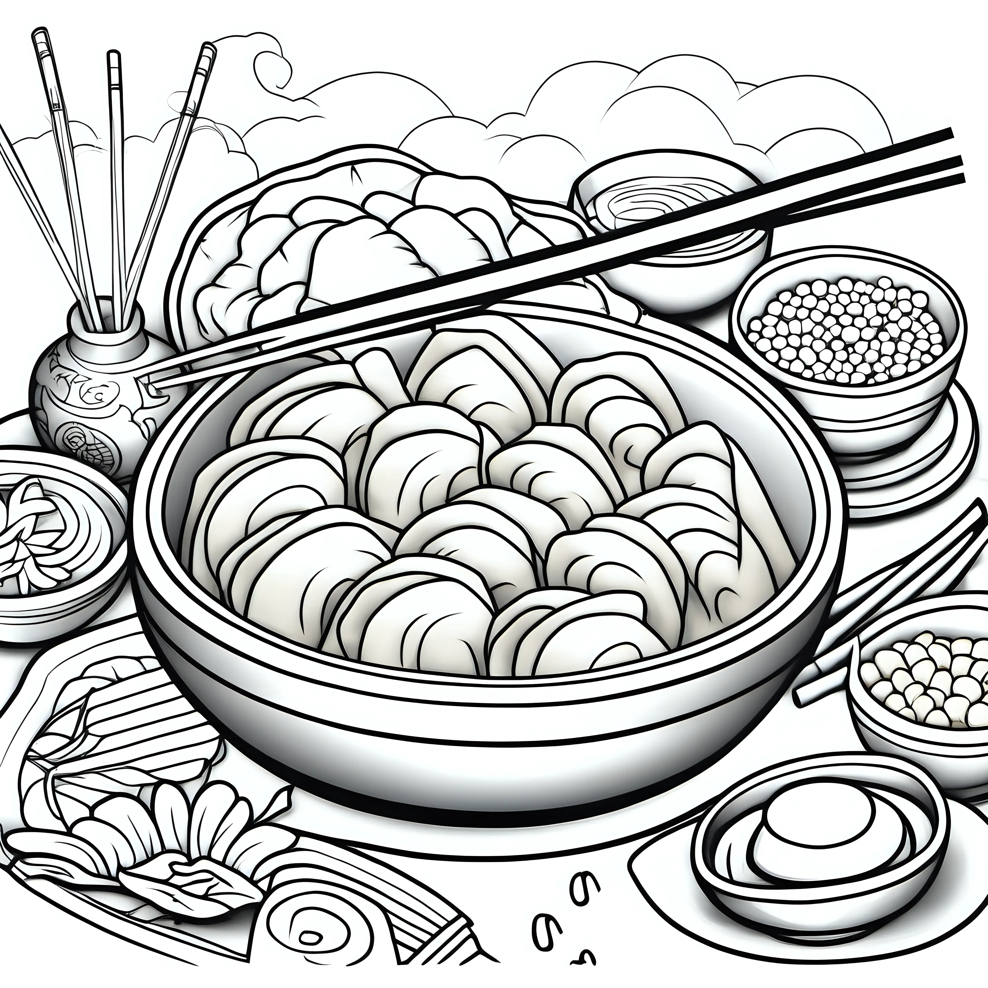 colouring page for kids, Kids illustration, low detail, no shading, Chinese New Year, dumpling

