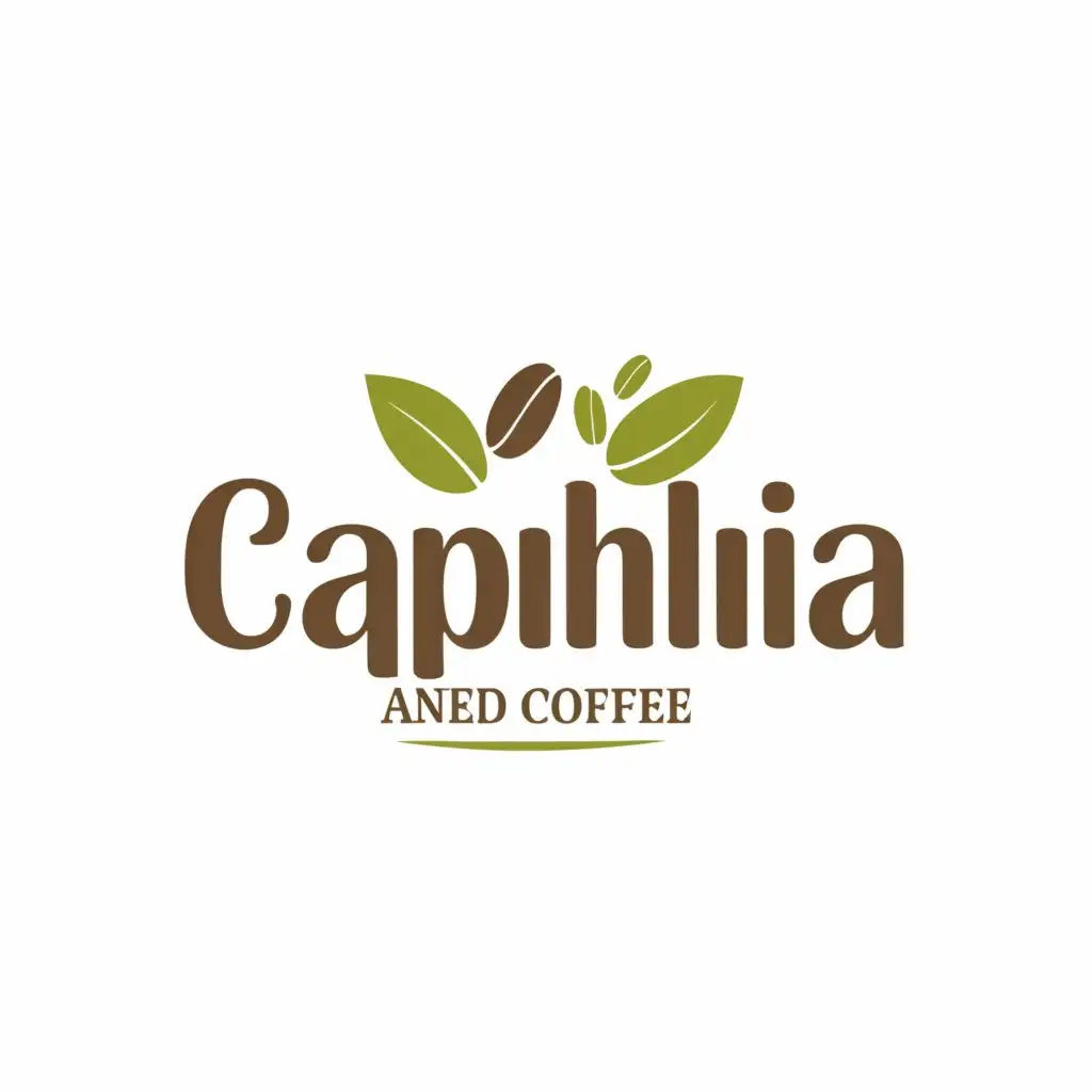 a logo design, with the text 'caphilia', main symbol: green leaf and coffee cup brown, Moderate, be used in Restaurant industry, clear background with no other text ad brownish color,remove "aned coffee"