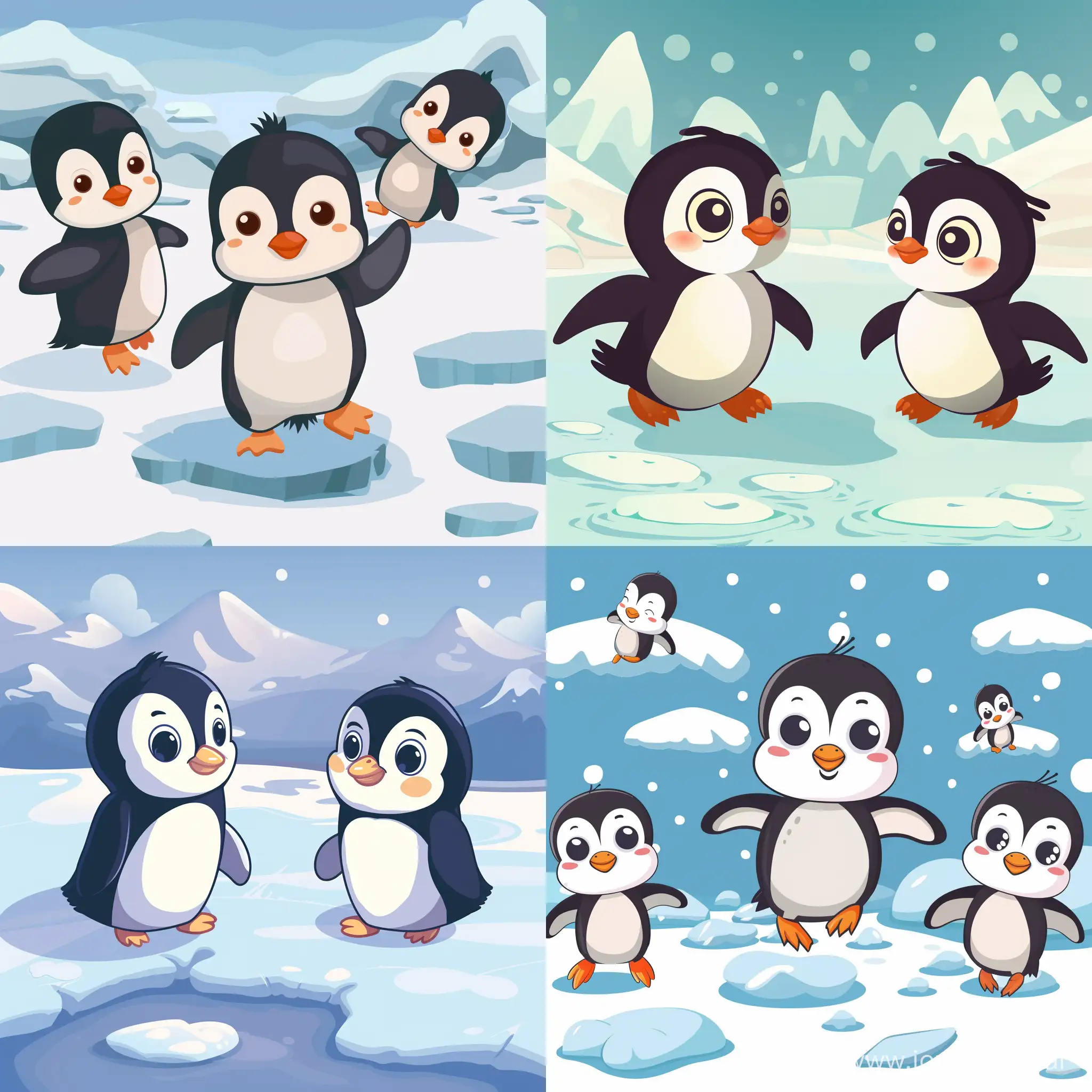 Cheerful-Cartoon-Baby-Penguins-Skating-on-Ice