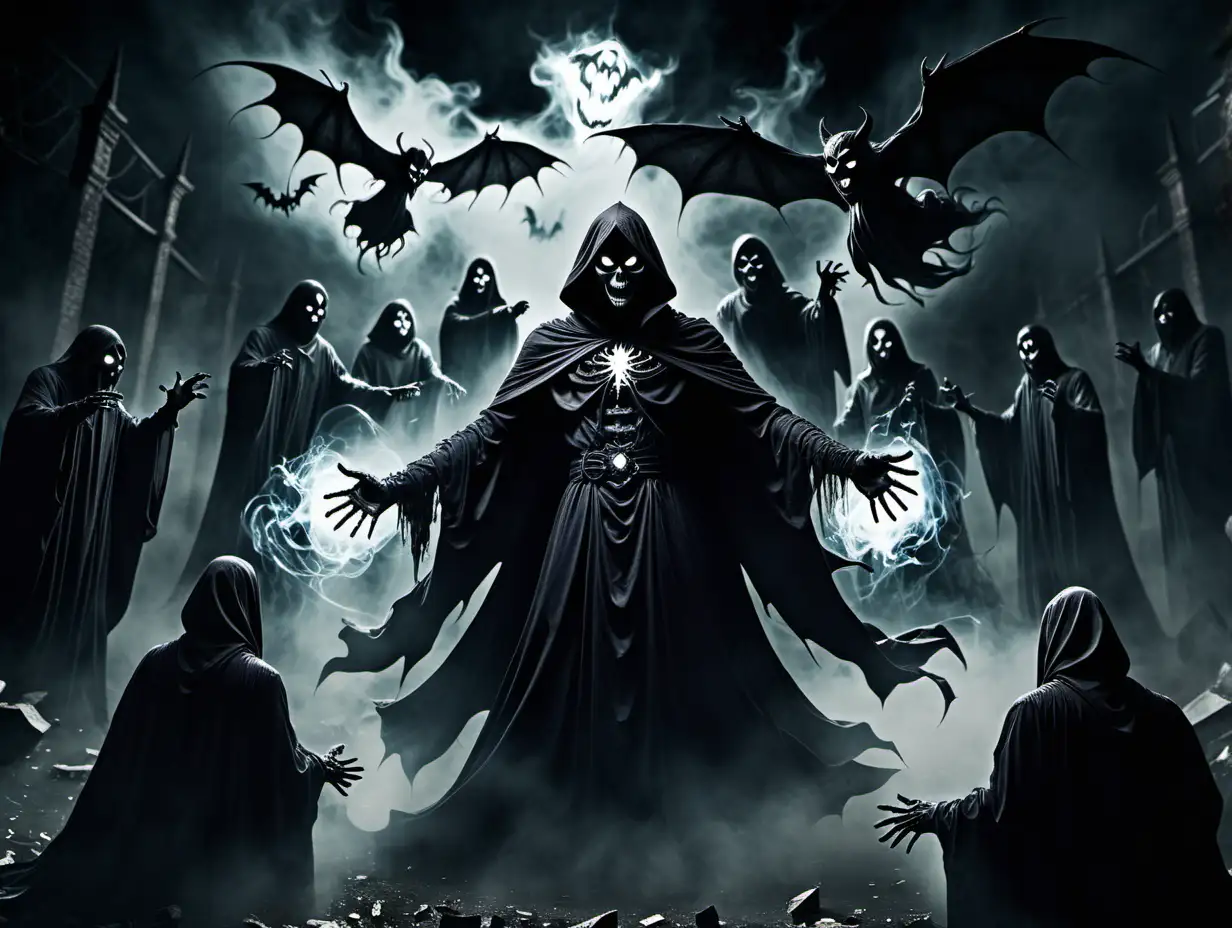 Epic Battle Black Specter Confronts Malevolent Ghost in a Dark Magical Duel
