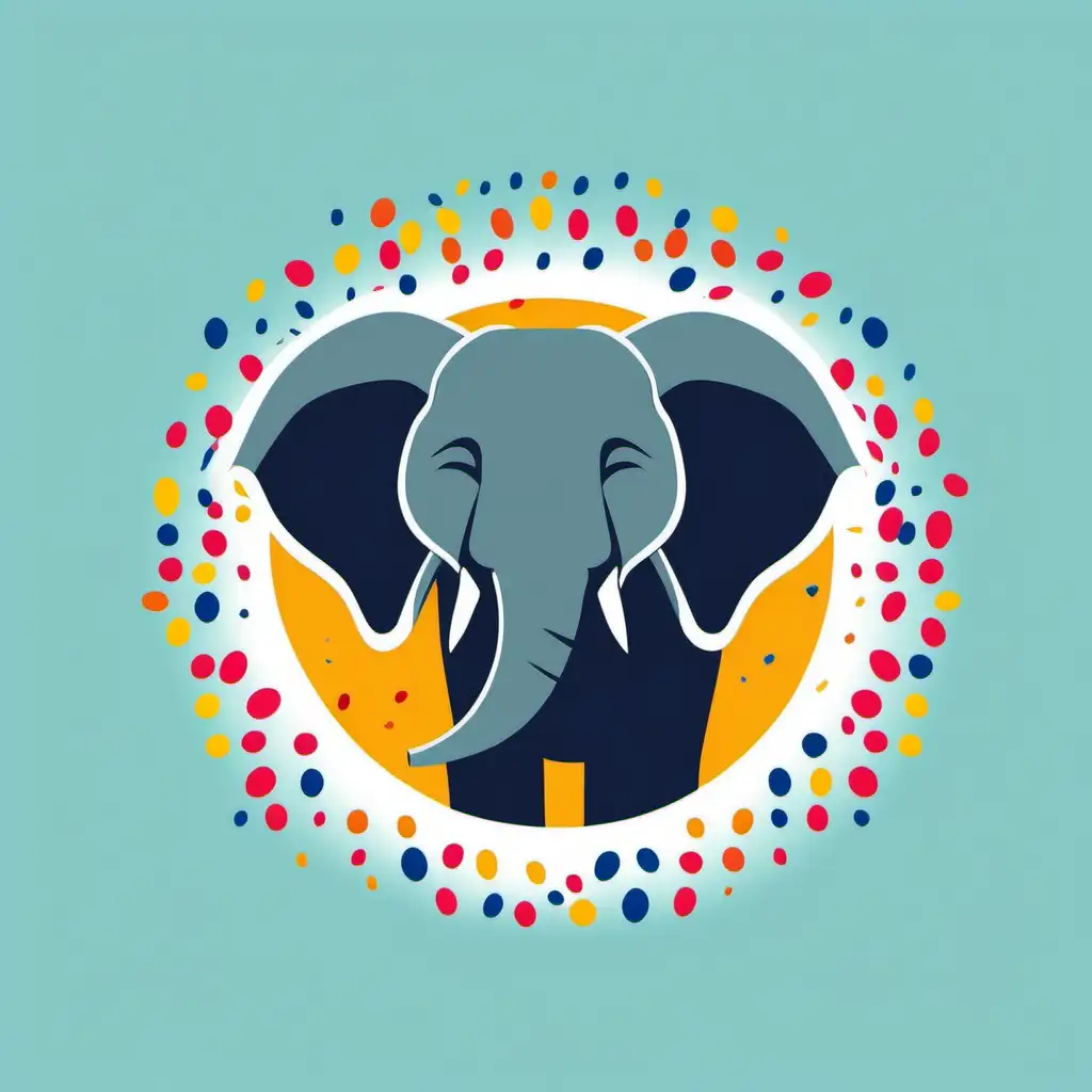 Modern Abstract Elephant Logo with Confetti Celebration
