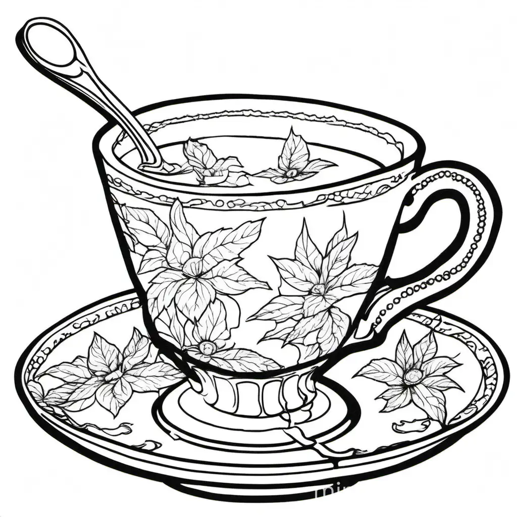 cracked tea cup coloring page. Have the tea cup being filled with tea
