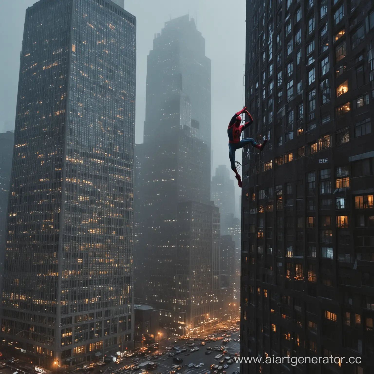 Urban-Nightfall-Hackers-and-SpiderMan-in-a-New-York-Intersection