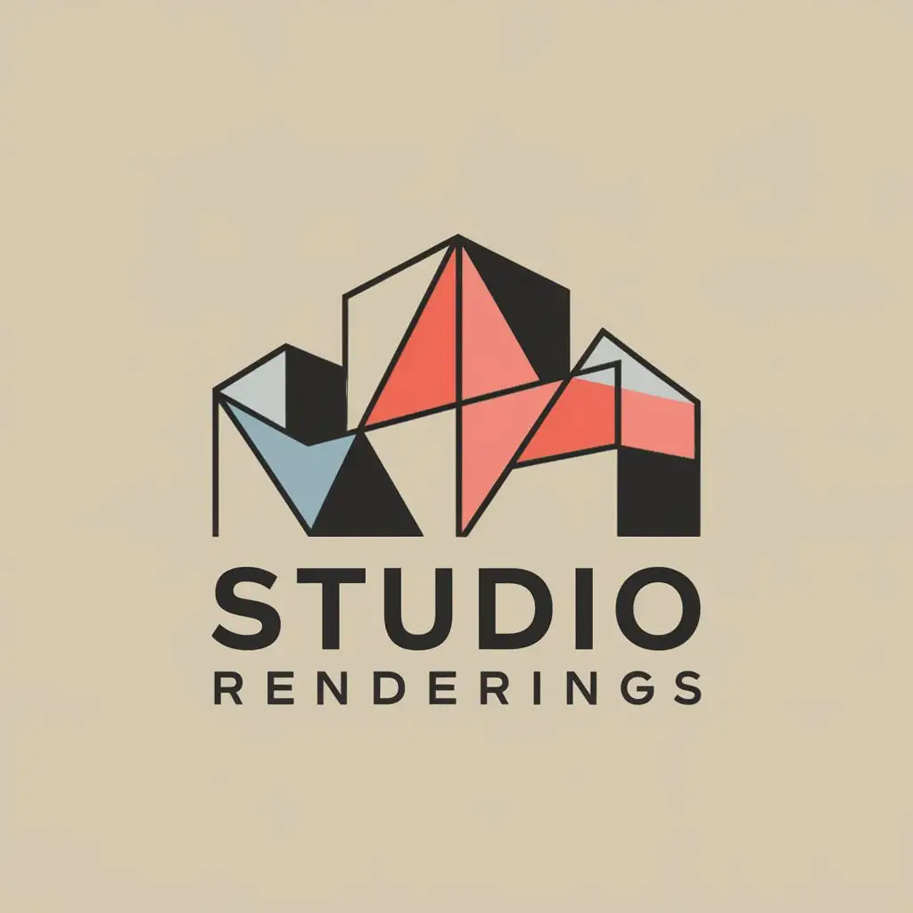 logo, geometric, polygonal, architectural, with the text "studio renderings", typography