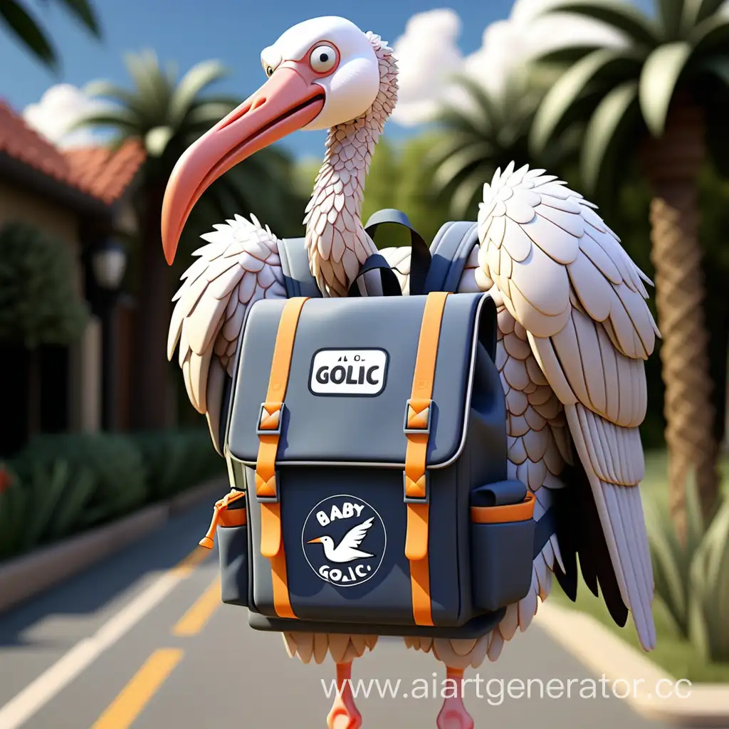 Stork-Carrying-Baby-Golic-Backpack-in-Clear-Sky