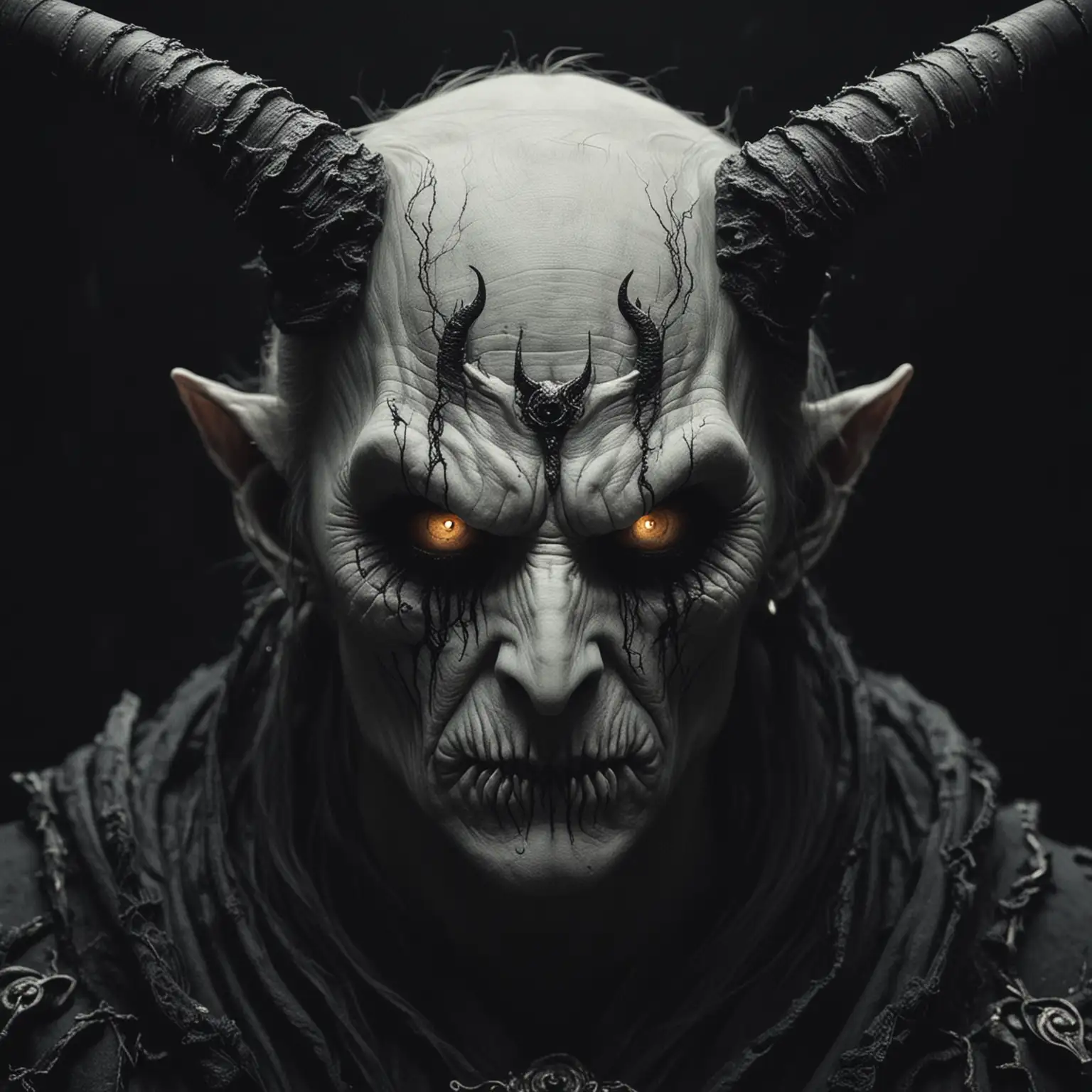 creepy dark demon white eyes with horns