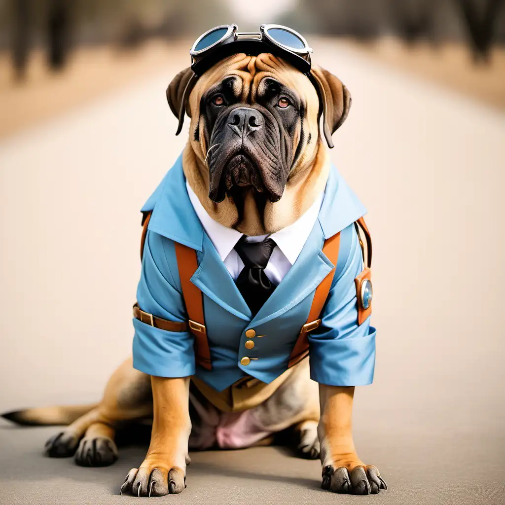 cute bullmastiff wearing time travel outfit