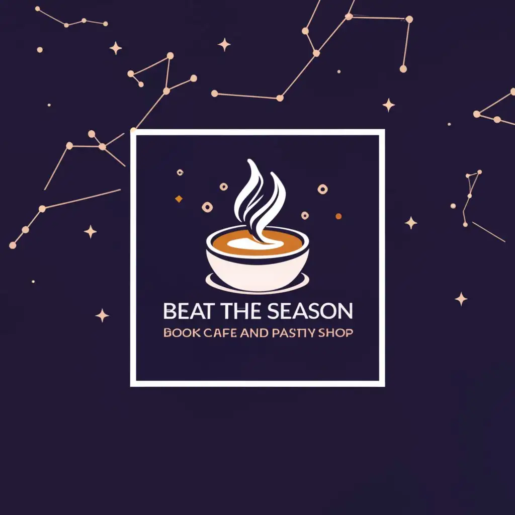 a logo design,with the text "Create a logo for a bookcafe and pastries named 'Beat the Season' with a Galaxy theme, make it rectangular the exact logo not the design and lighter", main symbol:☕,Moderate,be used in Restaurant industry,clear background