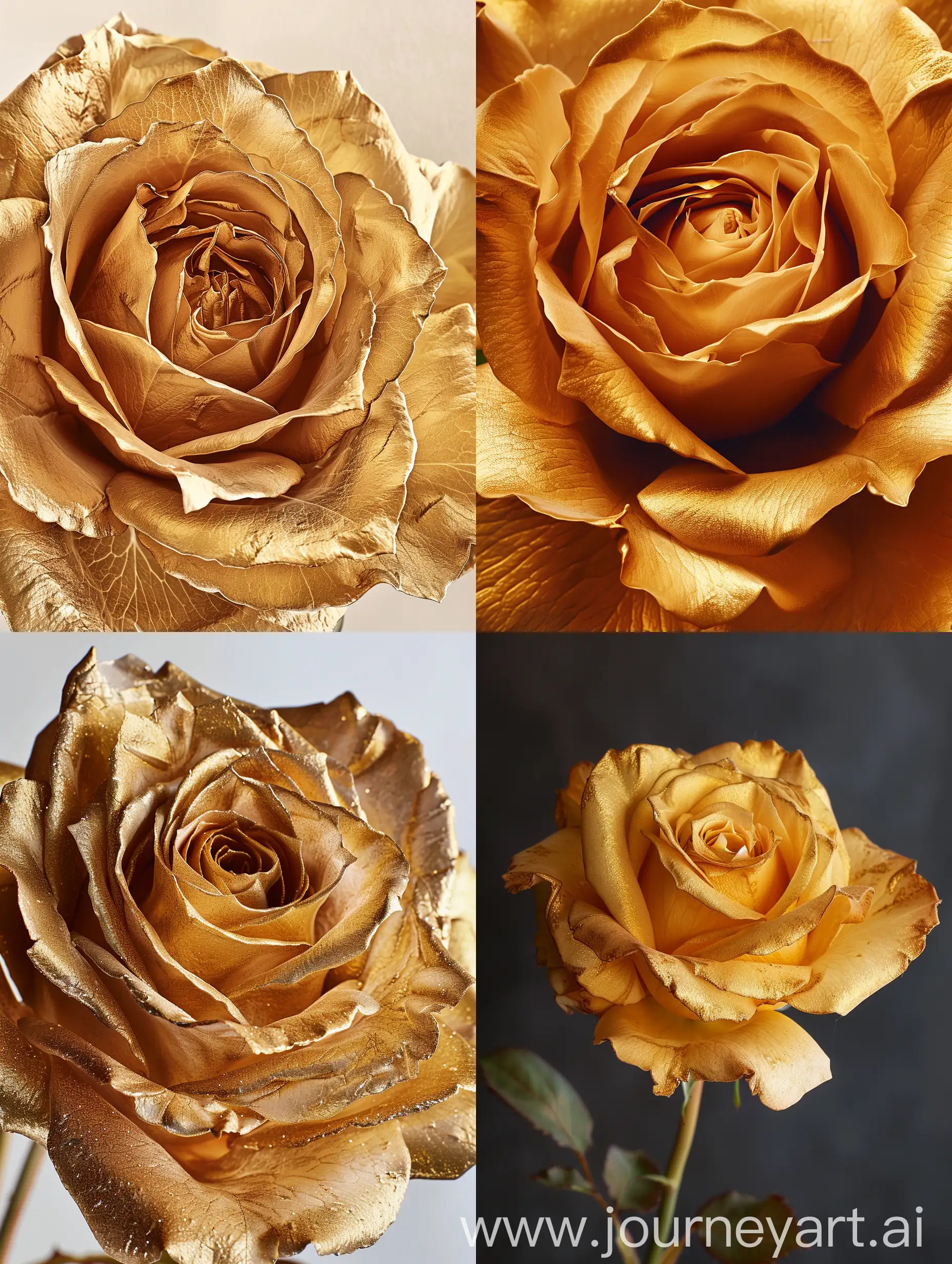 a full view of a golden rose, ultra realistic