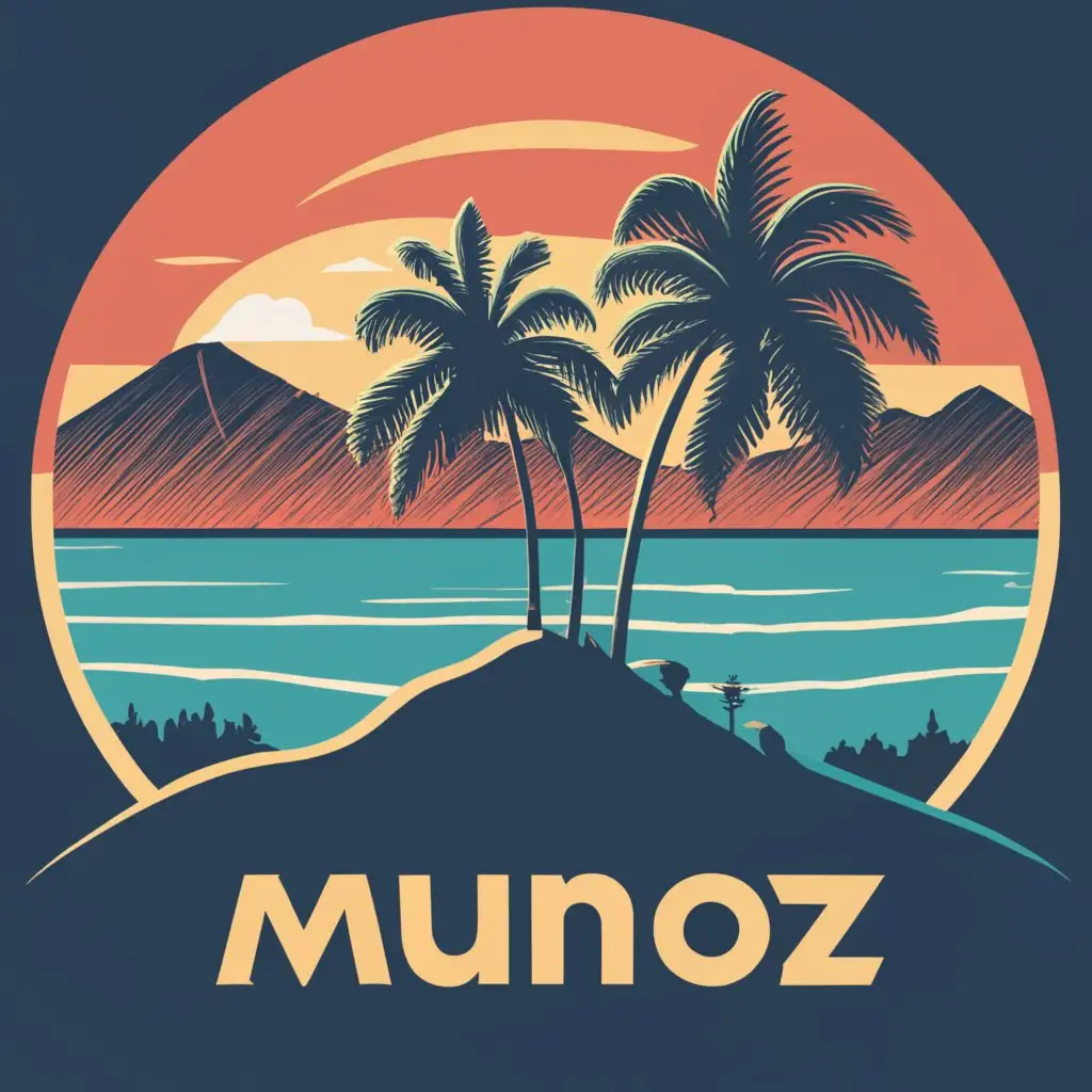 logo, Hill by the beach, sunset, with the text "Munoz", typography, be used in Technology industry