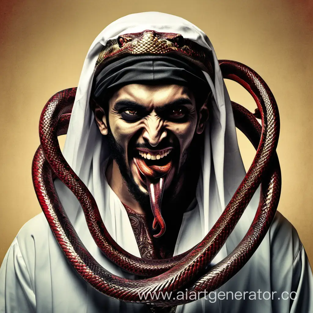 evil arabian human with with two snake tongues