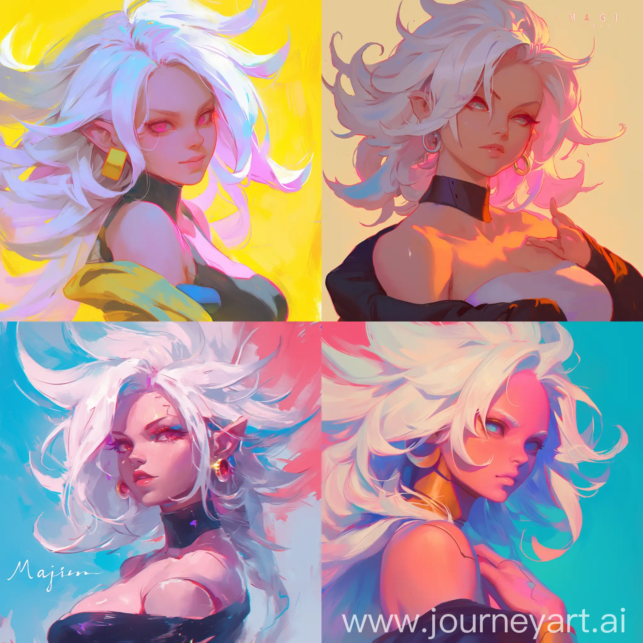 Majin-Android-21-Captivating-Painterly-Portrait-with-Vivid-Colors-and-Striking-Contrast