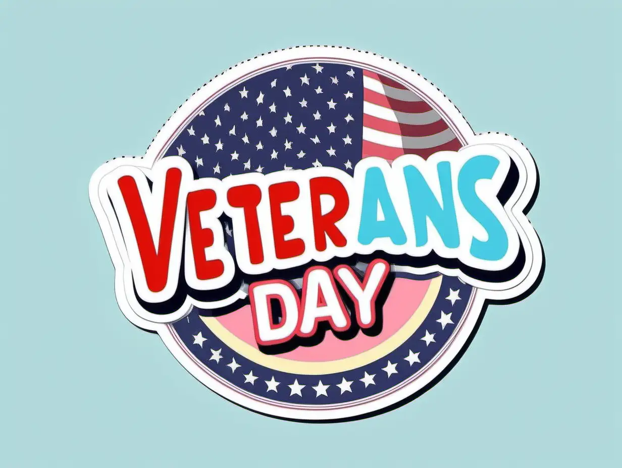 Veterans Day Sticker with Lovely Pastel Pop Art Contour on White Background